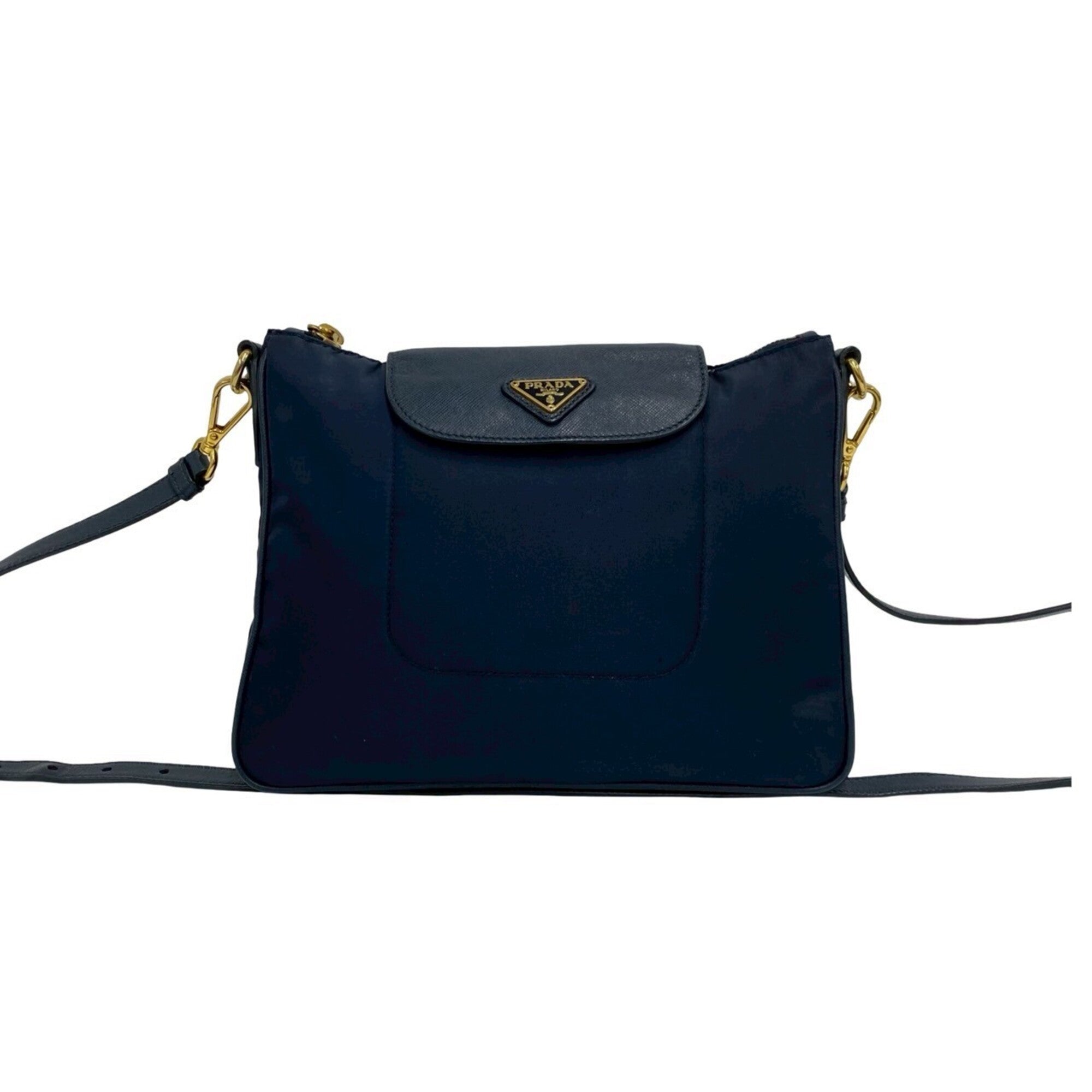 Prada Navy Nylon Leather Pochette Shoulder Bag (Pre-Owned)