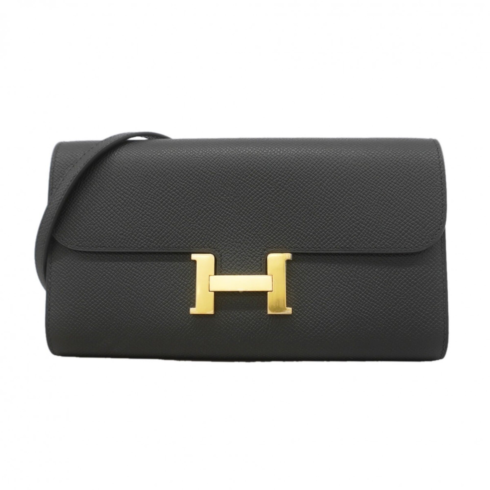 Hermes Black Leather Chain/Shoulder Wallet (Pre-Owned)