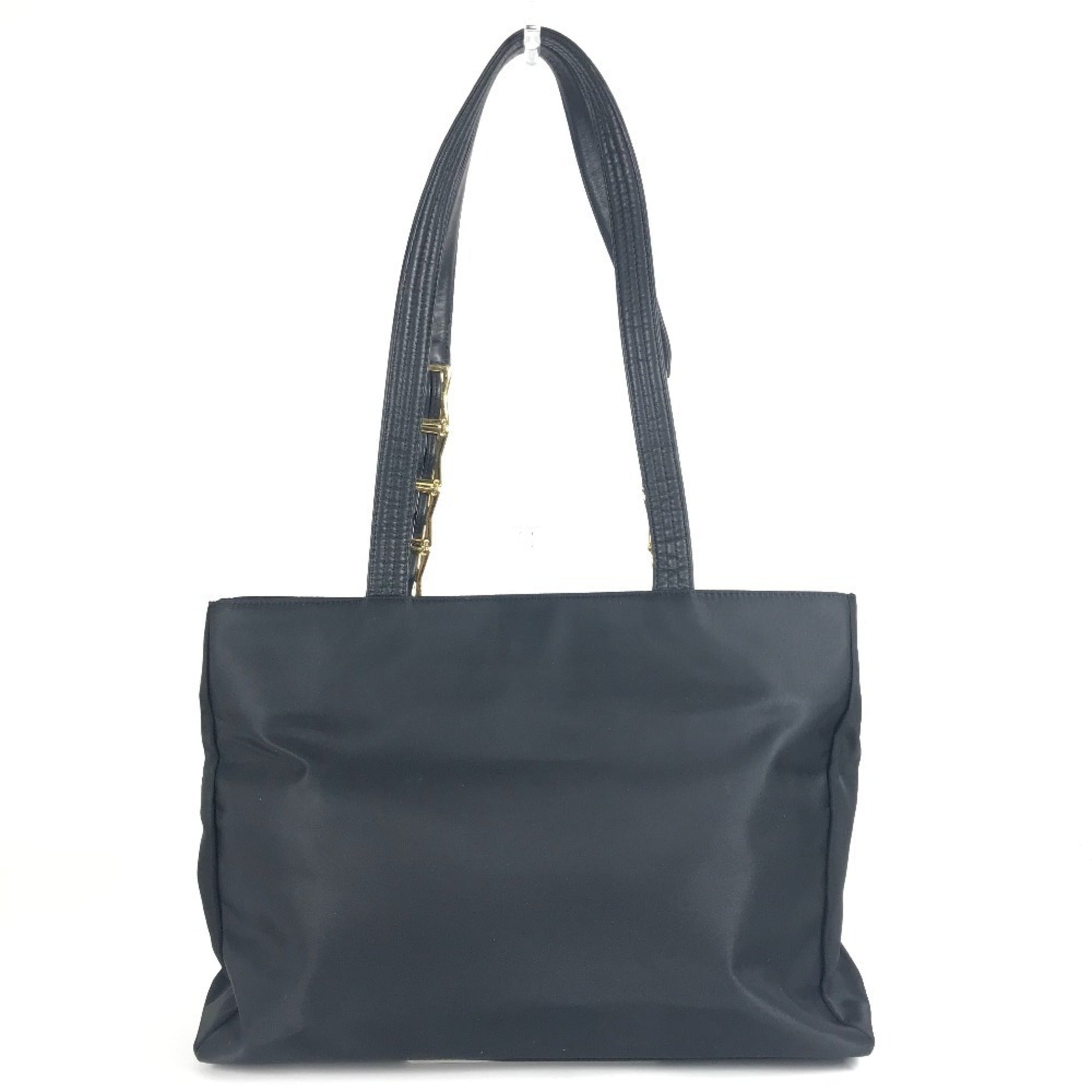 Versace Black Nylon Leather Shoulder Bag Tote Bag (Pre-Owned)