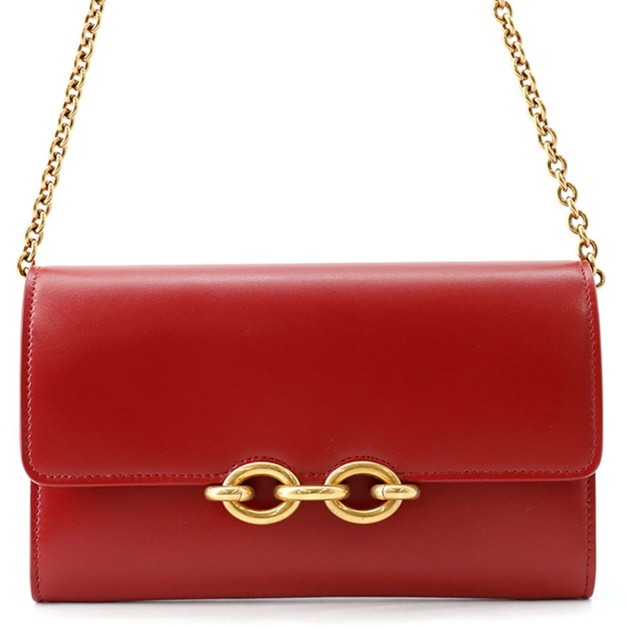 Yves Saint Laurent Red Color Leather Chain/Shoulder Wallet (Pre-Owned)