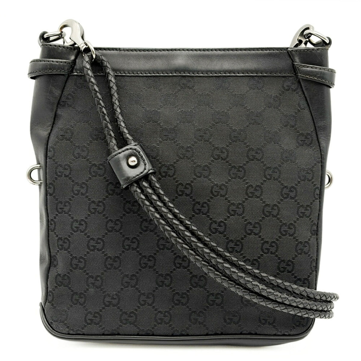 Gucci Black Gg Canvas Leather Shoulder Bag (Pre-Owned)
