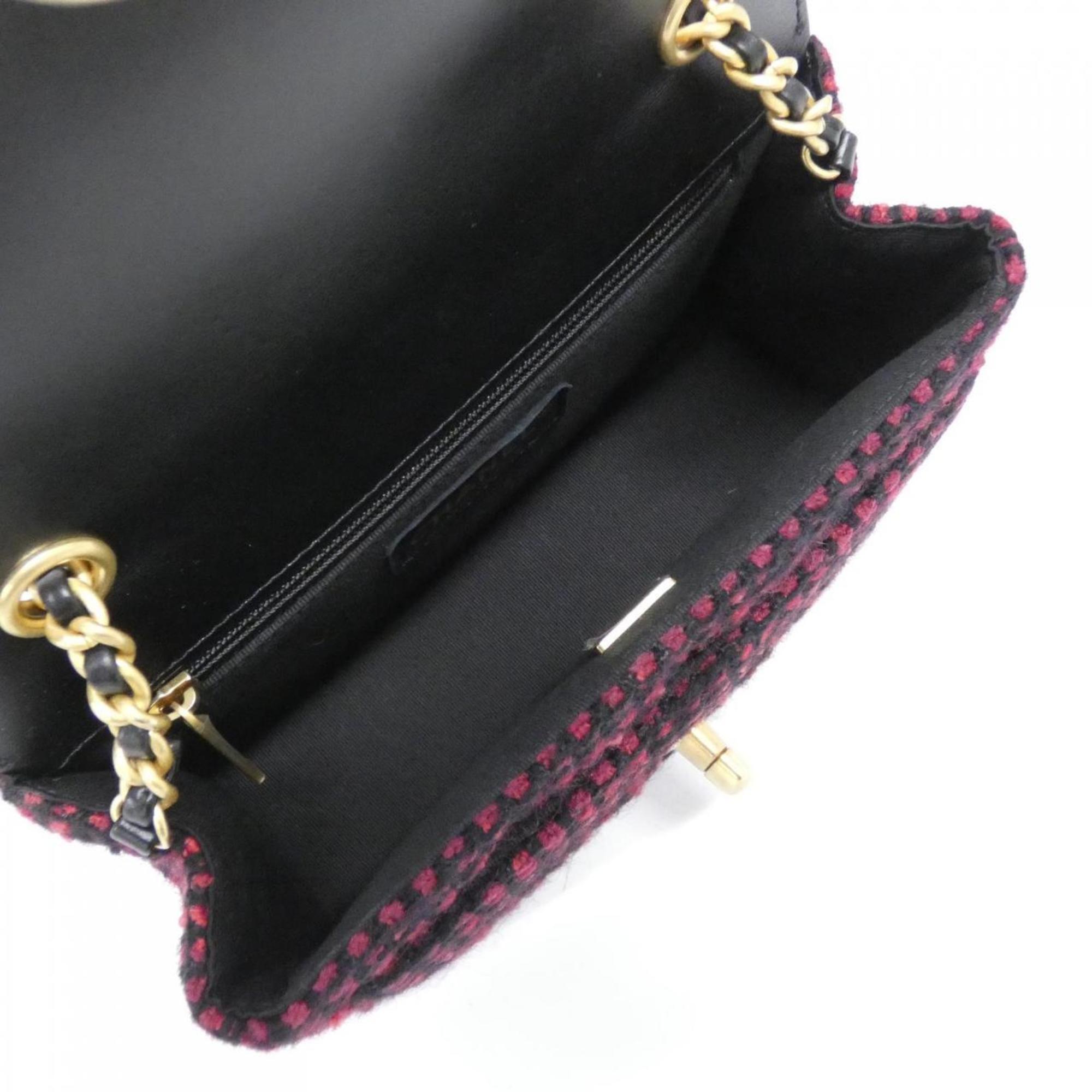 Chanel Black Red Color Cotton Tweed Shoulder Bag (Pre-Owned)