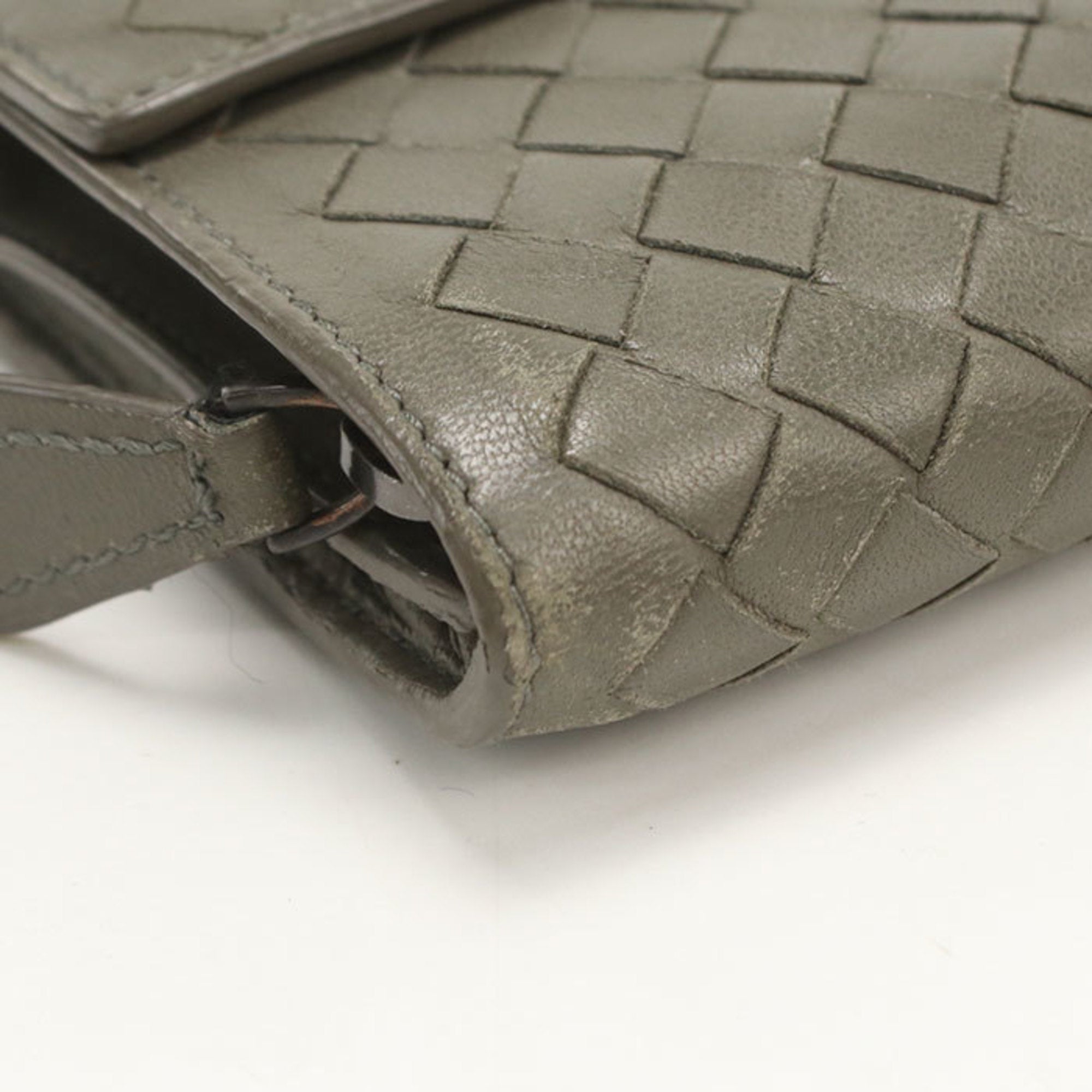 Bottega Veneta Intrecciato Khaki Leather Long Wallet (Bi-Fold) (Pre-Owned)