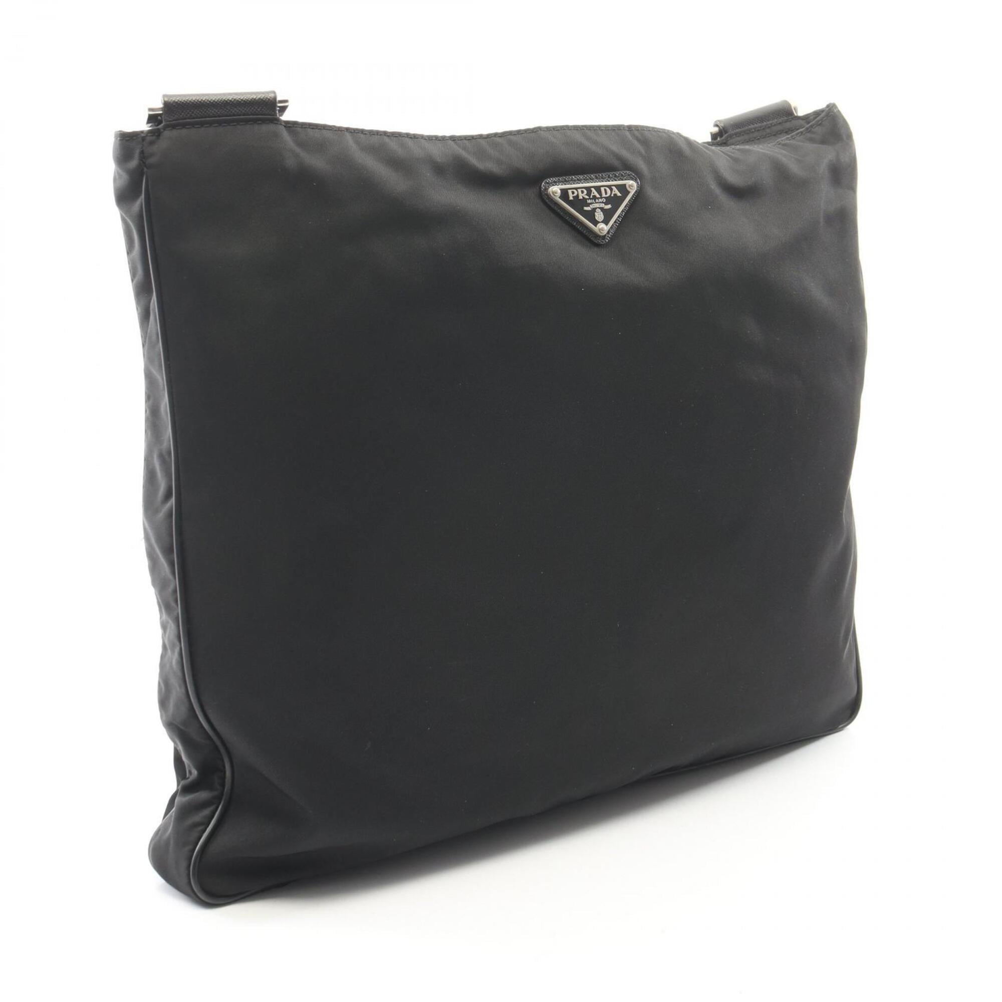 Prada Black Nylon Leather Handbag Shoulder Bag (Pre-Owned)