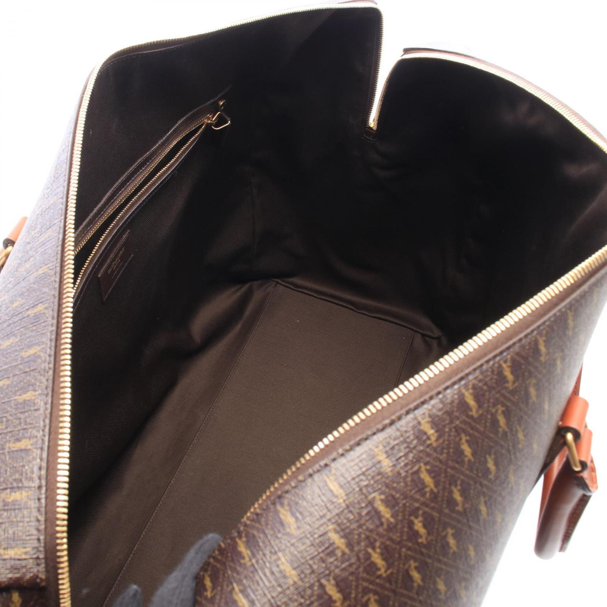 Yves Saint Laurent Brown Coated Canvas Leather Boston Bag Handbag (Pre-Owned)