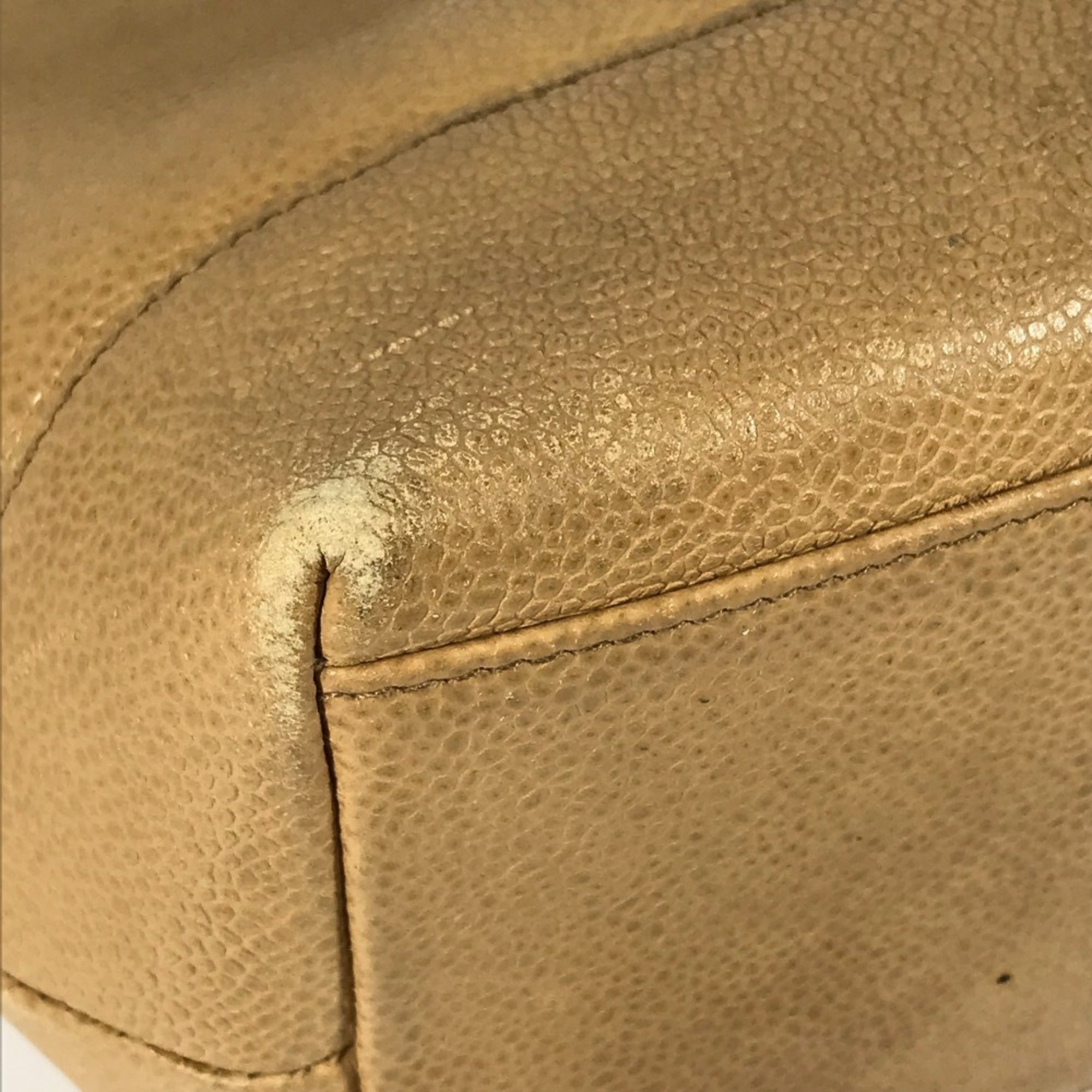 Chanel Beige Grained Calfskin Shoulder Bag Tote Bag (Pre-Owned)