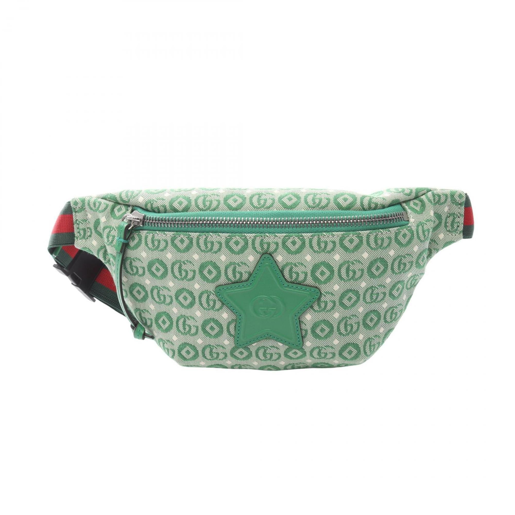 Gucci Green White Canvas Leather Fanny Pack (Pre-Owned)