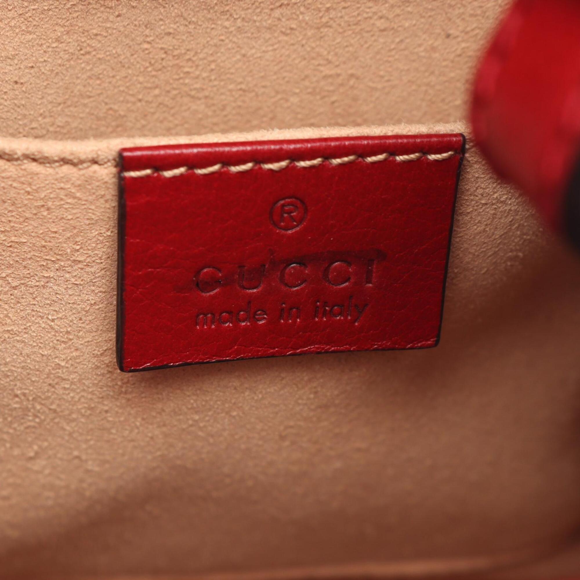 Gucci Navy Red Color Suede Leather Handbag (Pre-Owned)