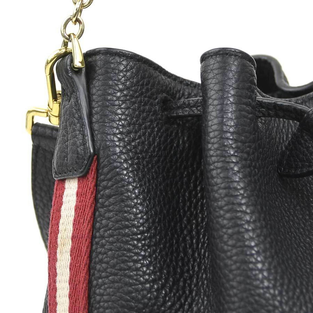 Bally Black Red Color White Leather Canvas Shoulder Bag (Pre-Owned)