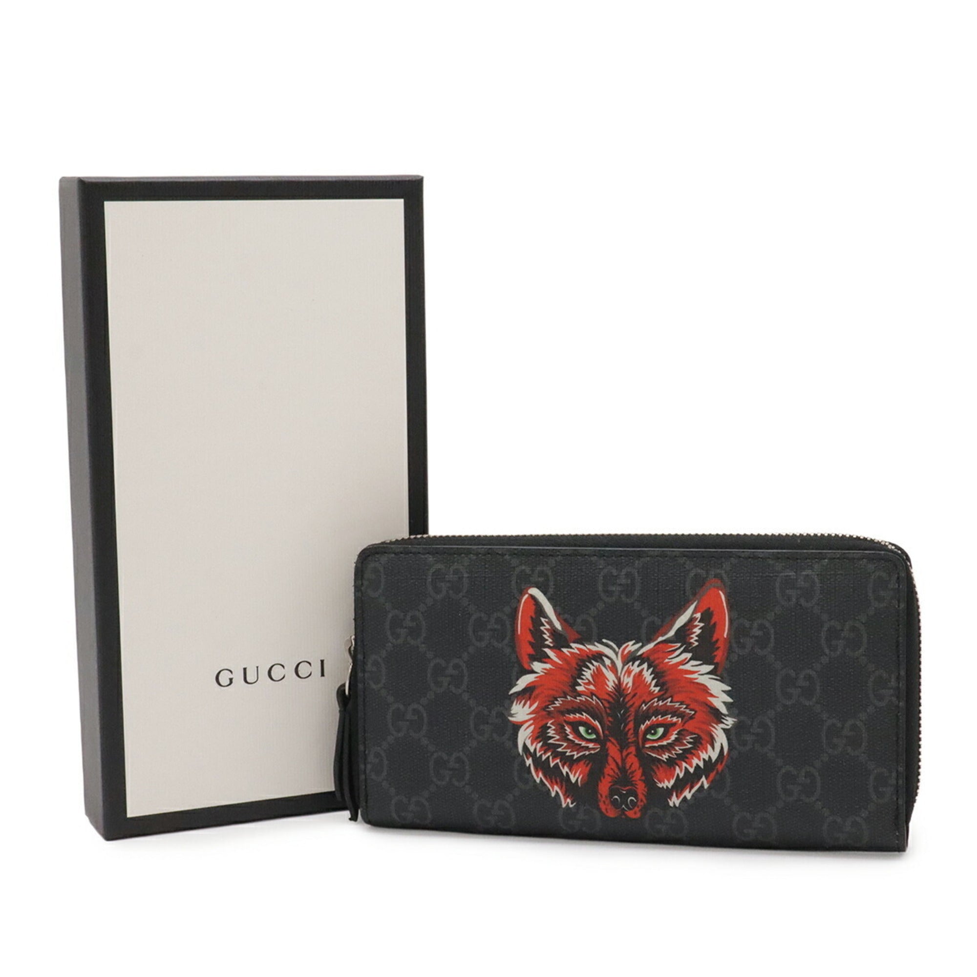 Gucci Black Dark Gray Red Color Gg Supreme Canvas Leather Long Wallet (Bi-Fold) (Pre-Owned)