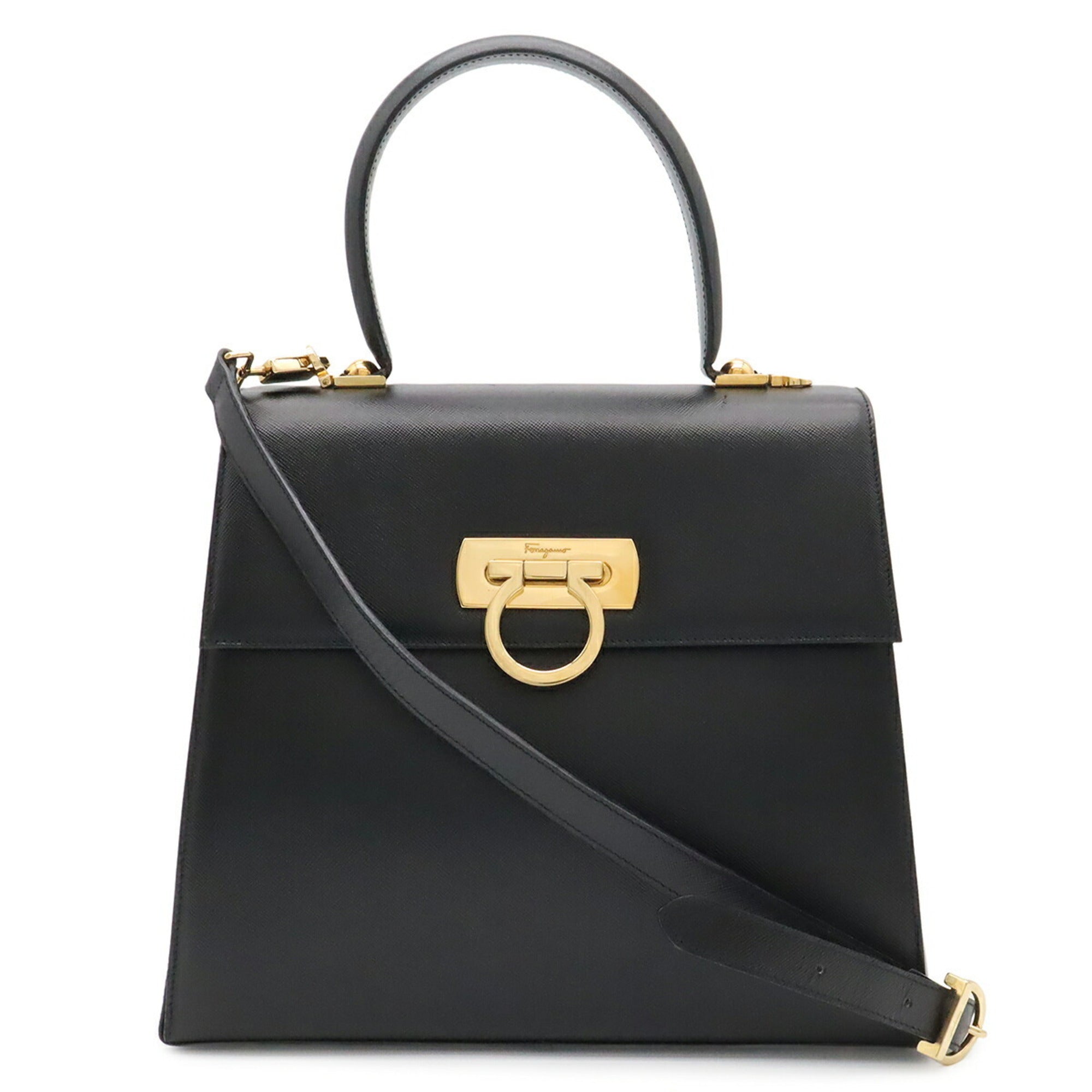 Salvatore Ferragamo Black Leather Handbag Shoulder Bag (Pre-Owned)