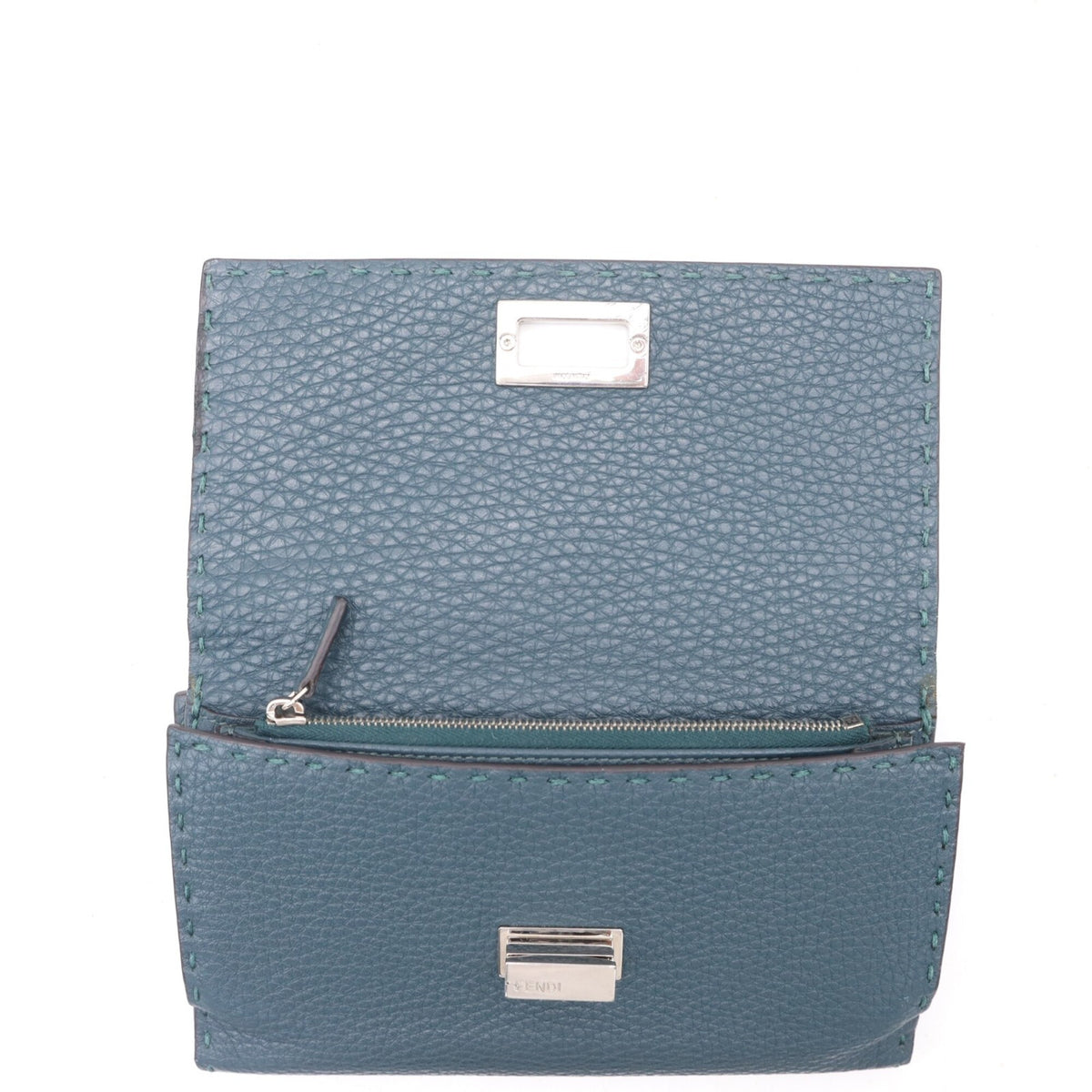 Fendi Selleria Green Leather Long Wallet (Bi-Fold) (Pre-Owned)