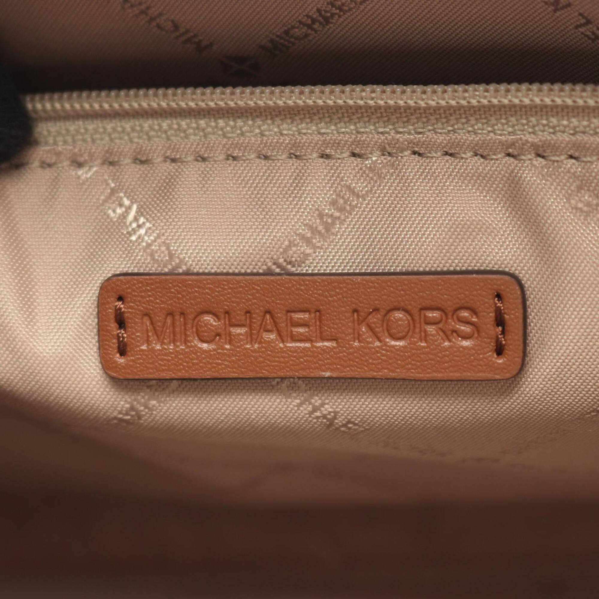 Michael Kors Brown White Leather Pvc Coated Canvas Handbag (Pre-Owned)
