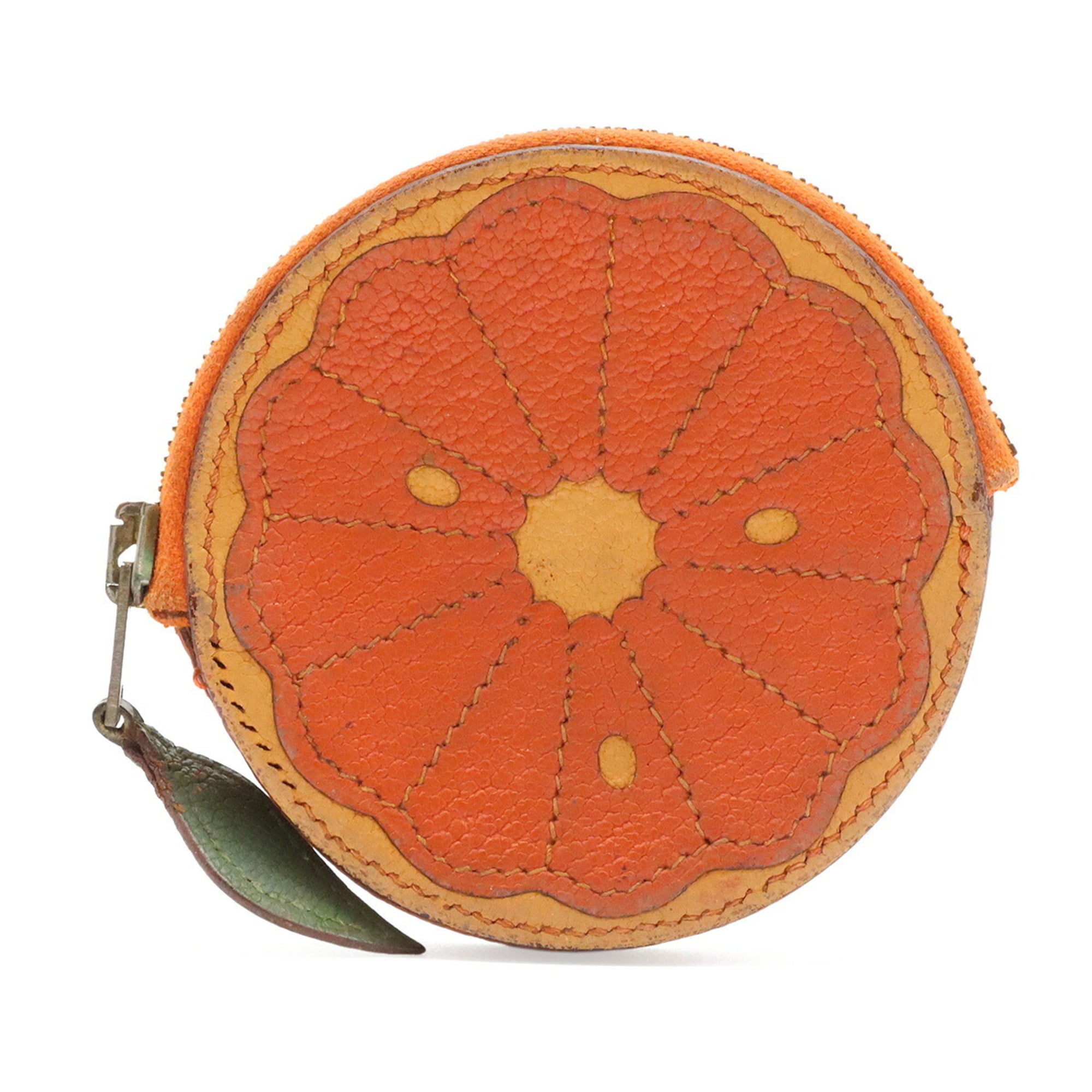 Hermes Green Orange Leather Coin Purse/Coin Case (Pre-Owned)
