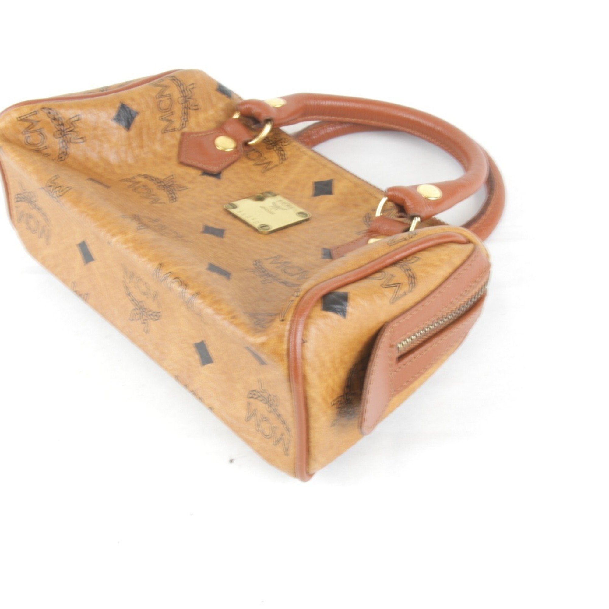 Mcm Visetos Brown Leather Boston Bag (Pre-Owned)