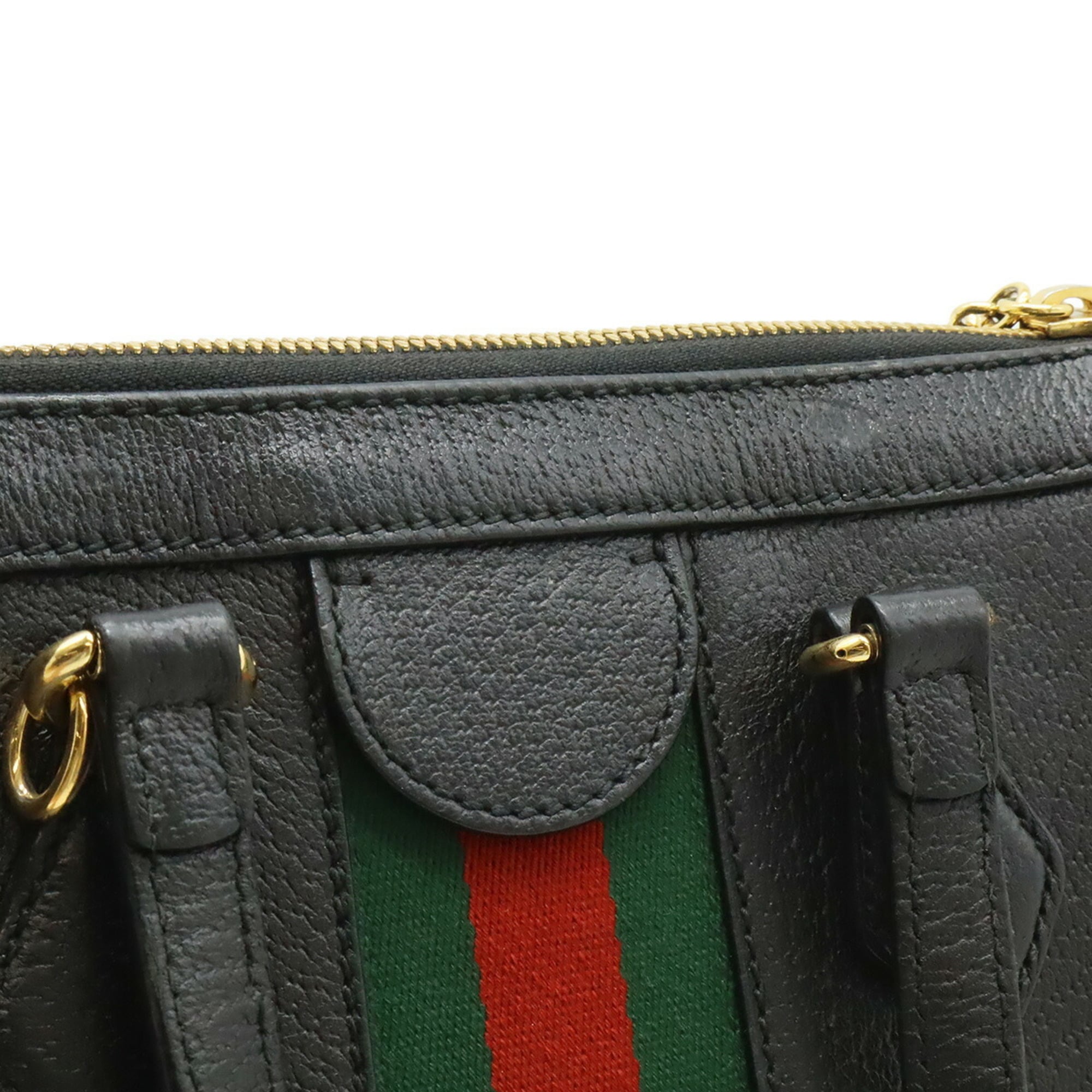 Gucci Black Green Red Color Leather Handbag Tote Bag (Pre-Owned)