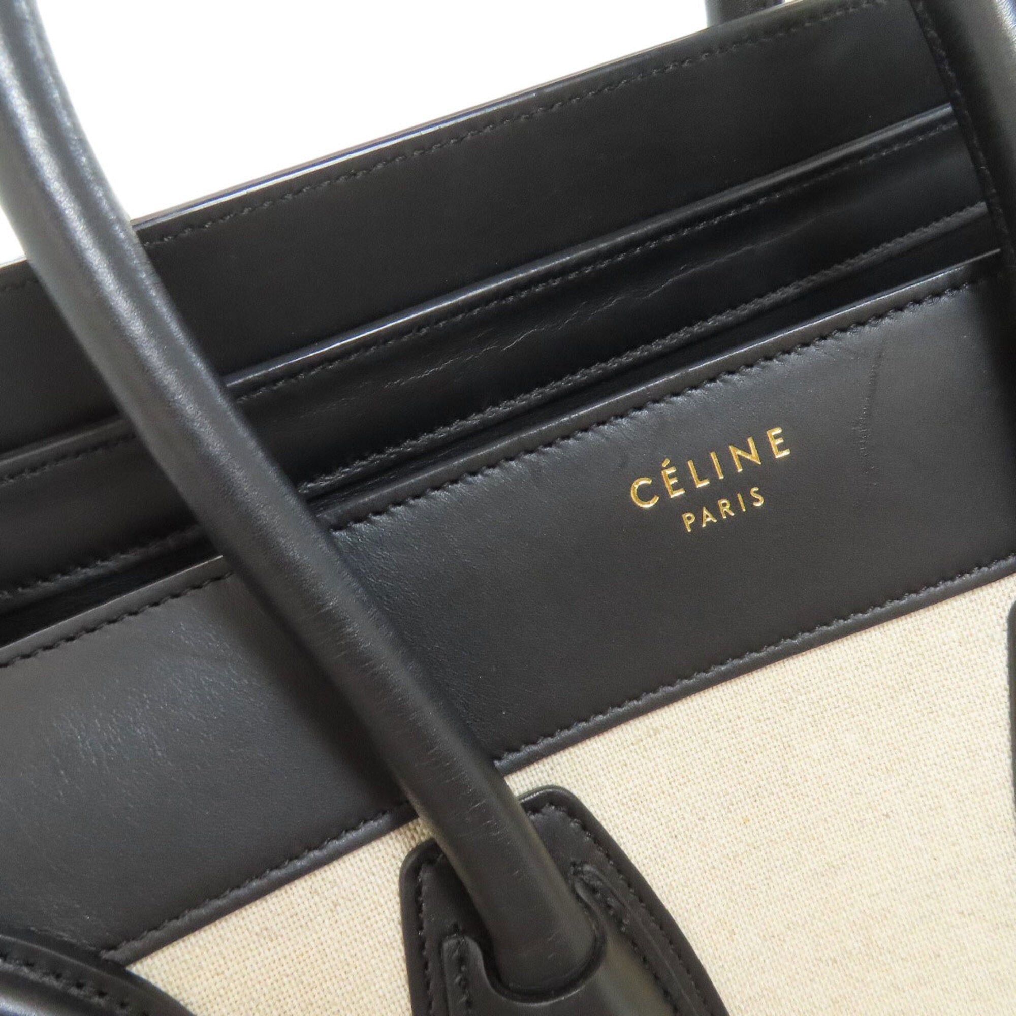 Celine Black Green White Leather Canvas Handbag (Pre-Owned)