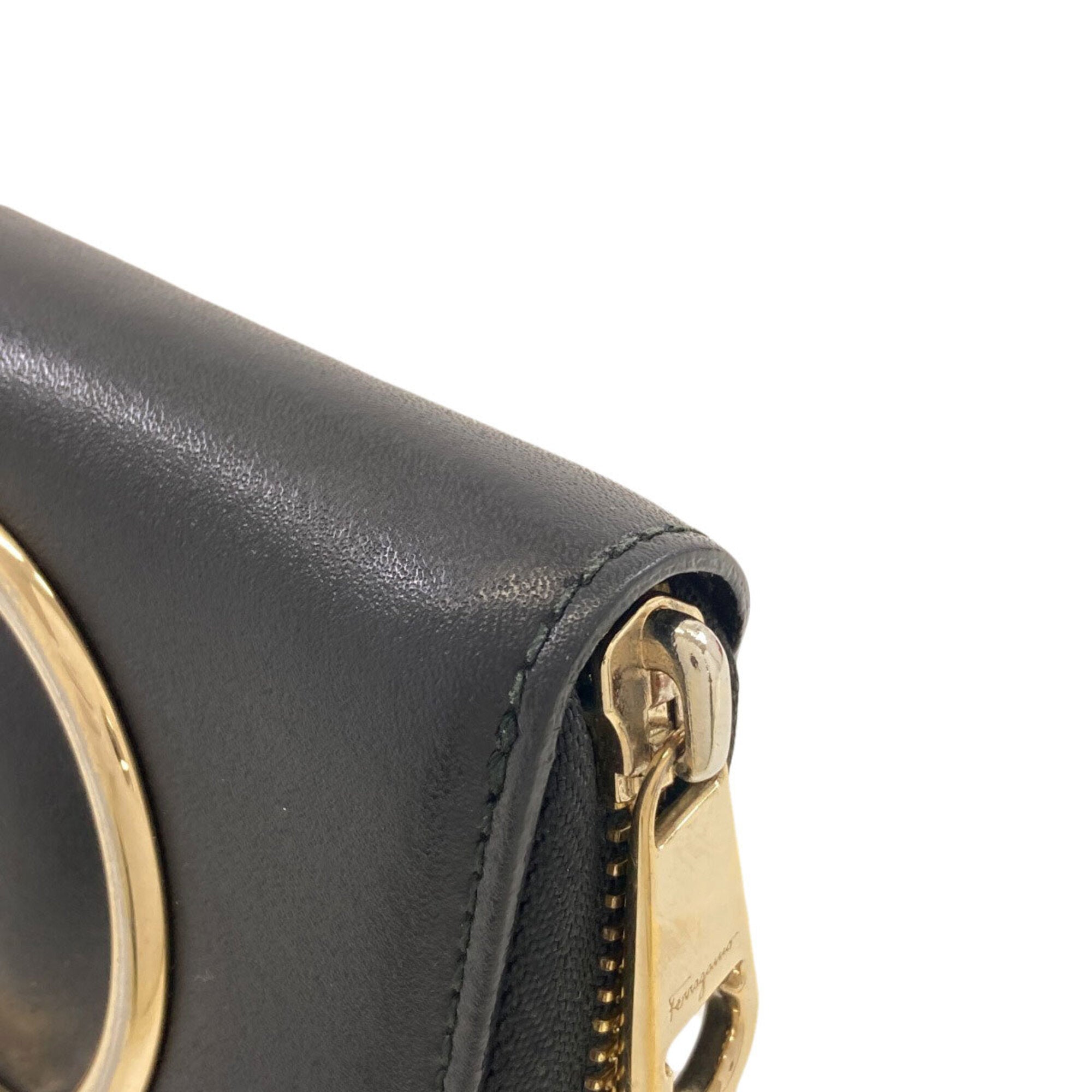 Salvatore Ferragamo Gancini Black Leather Wallet (Bi-Fold) (Pre-Owned)