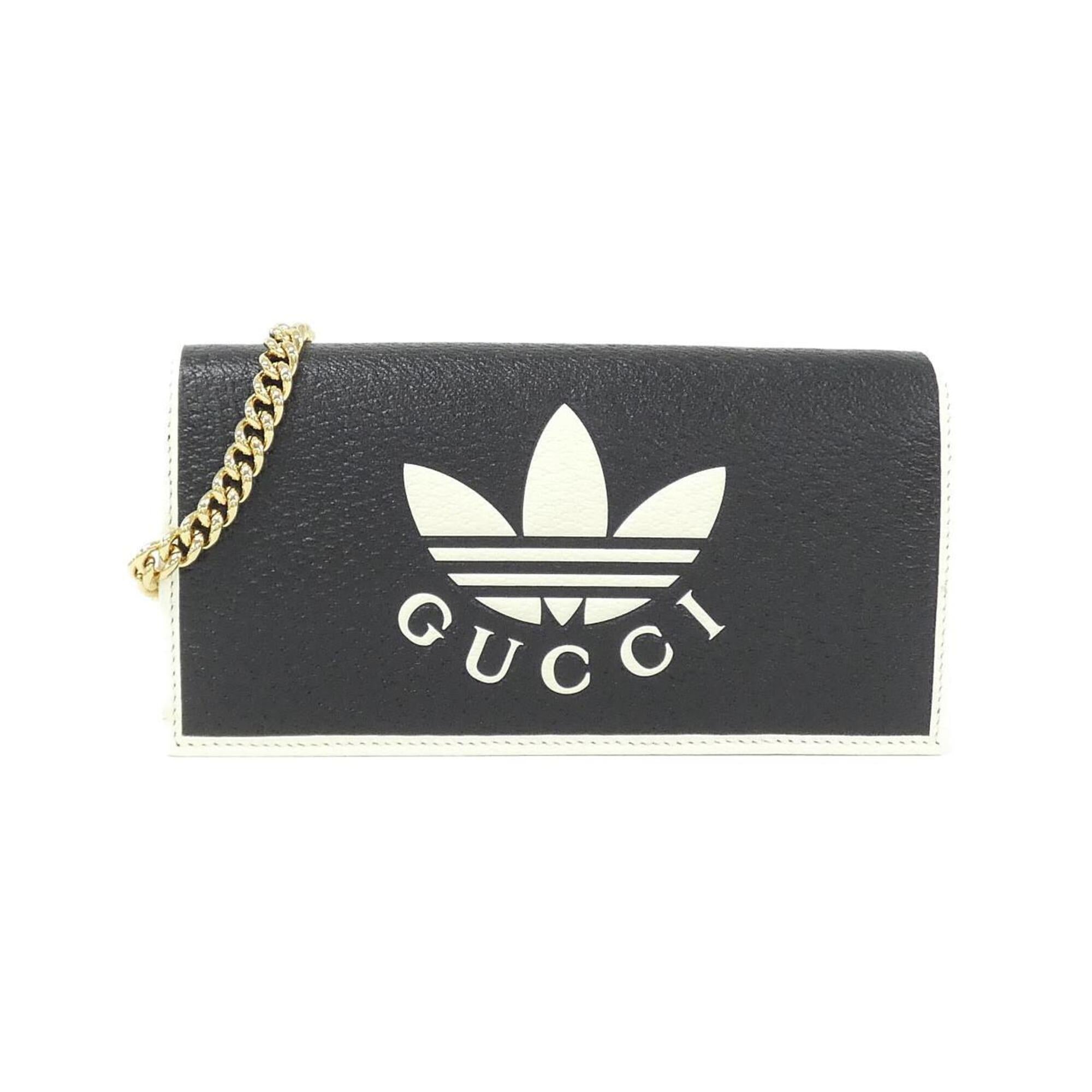 Gucci Black White Leather Chain/Shoulder Wallet (Pre-Owned)