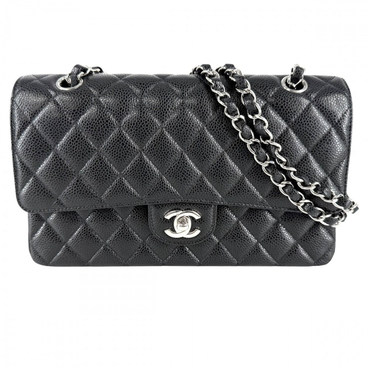 Chanel Black White Grained Calfskin Shoulder Bag (Pre-Owned)