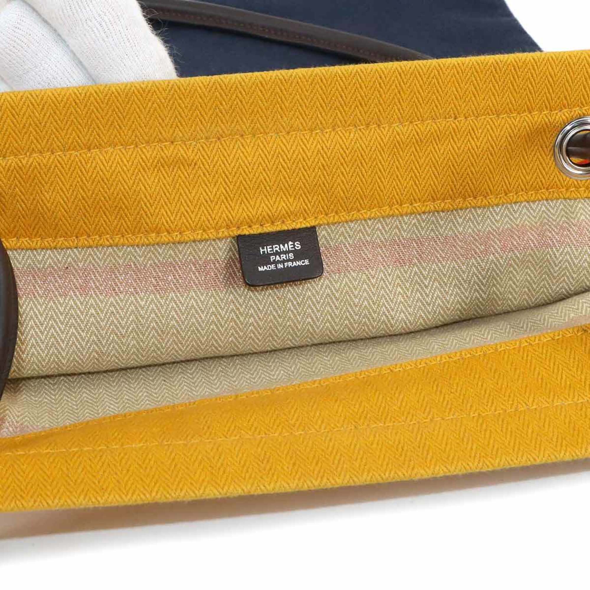 Hermes Jaune Marine Blue Orange Toile Chevron Swift Leather Shoulder Bag (Pre-Owned)