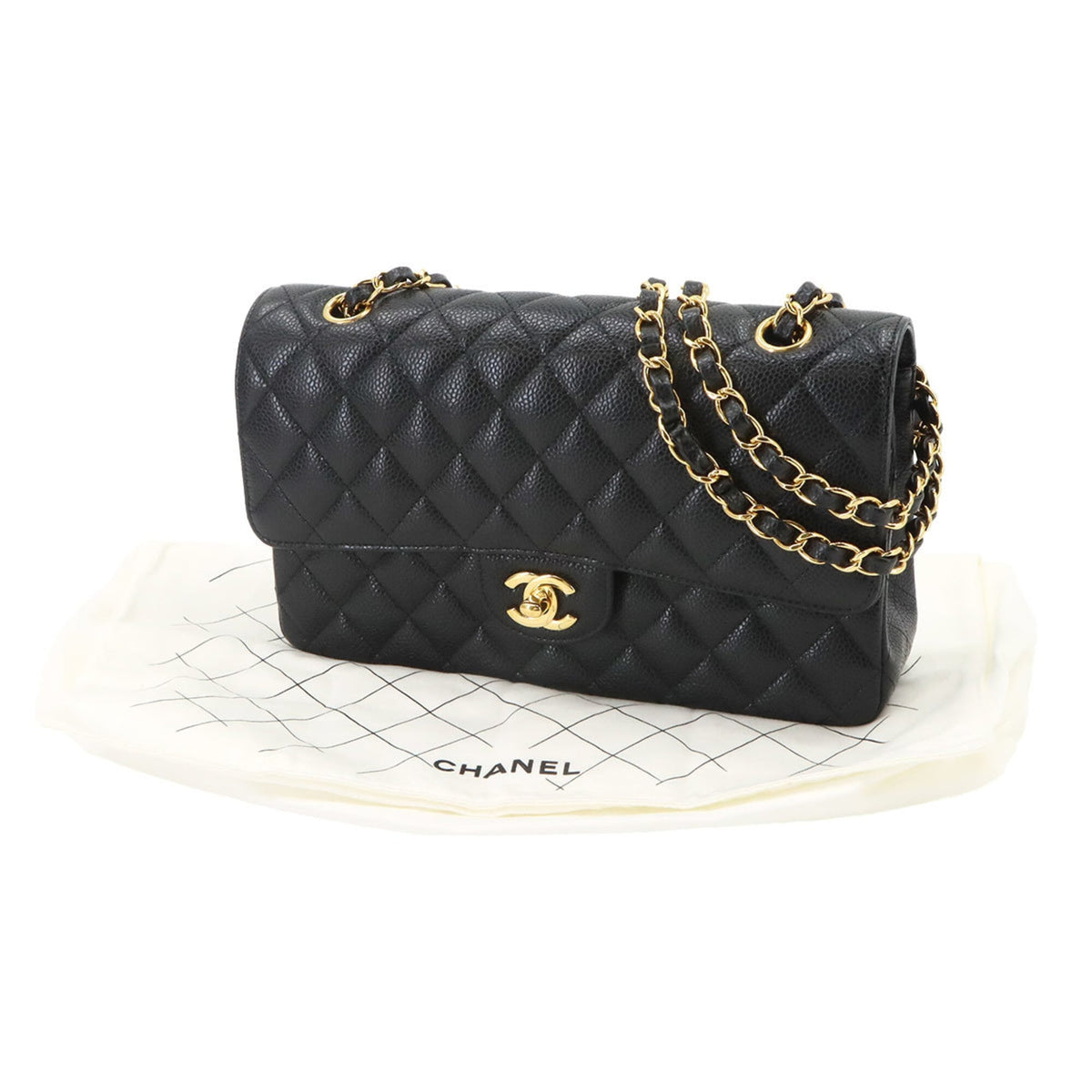 Chanel Black Grained Calfskin Handbag Shoulder Bag (Pre-Owned)