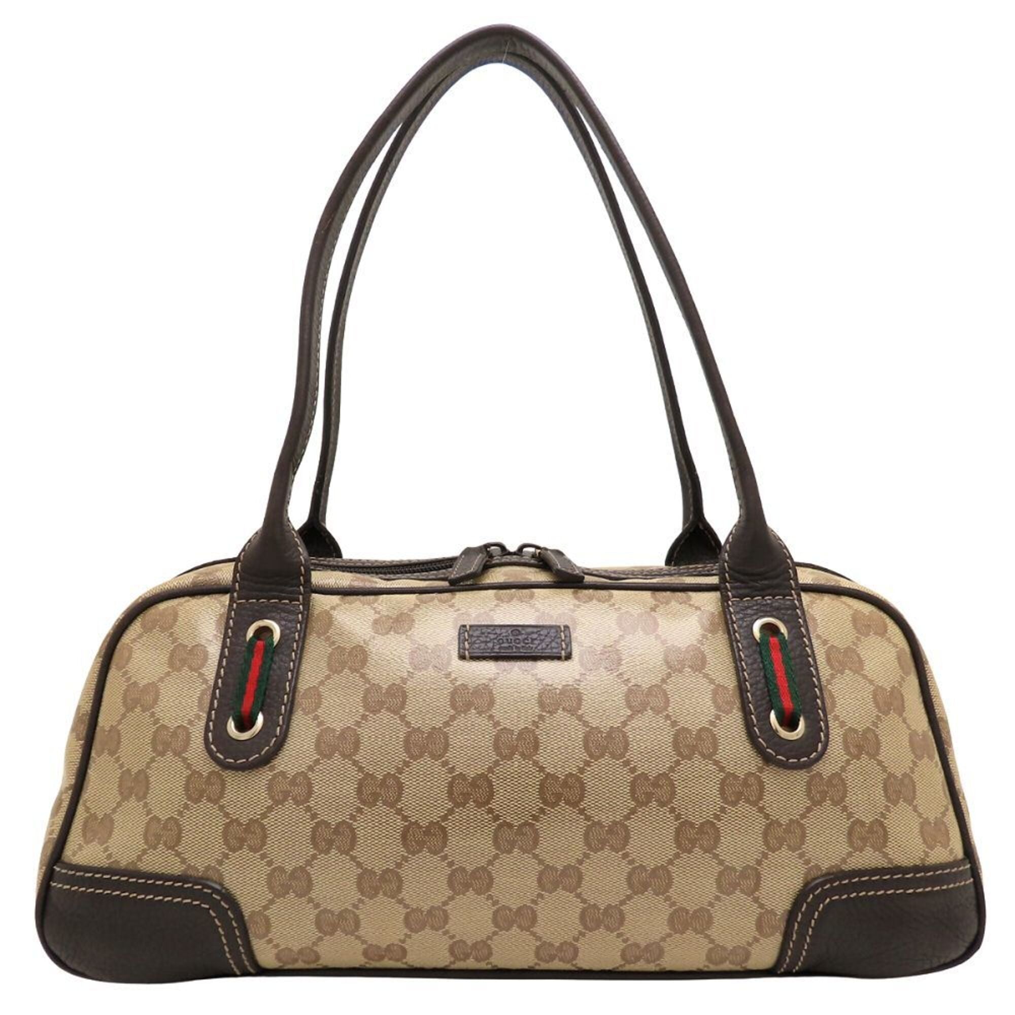 Gucci Gg Crystal Beige Brown Coated Canvas Leather Handbag (Pre-Owned)