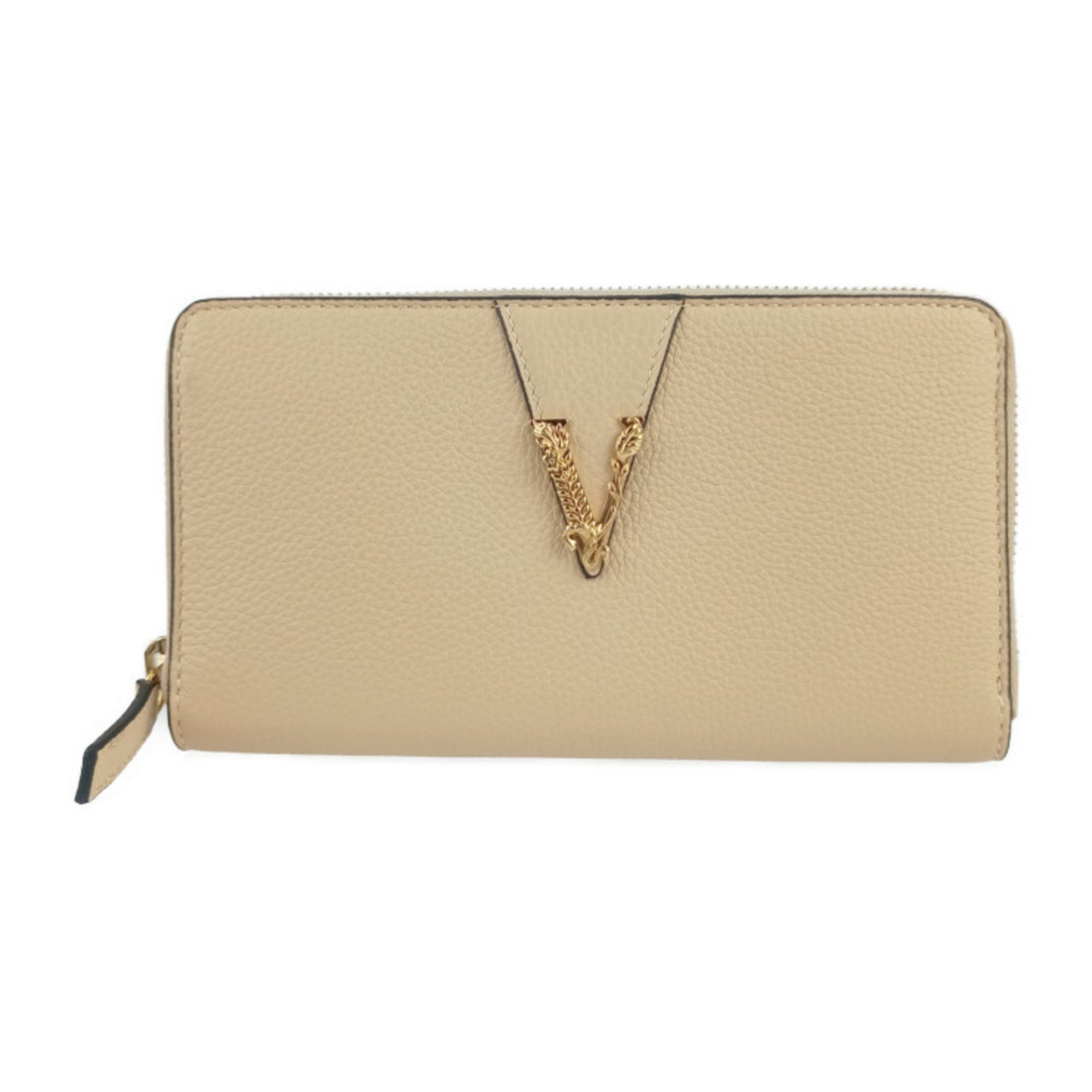 Versace Beige Leather Long Wallet (Bi-Fold) (Pre-Owned)