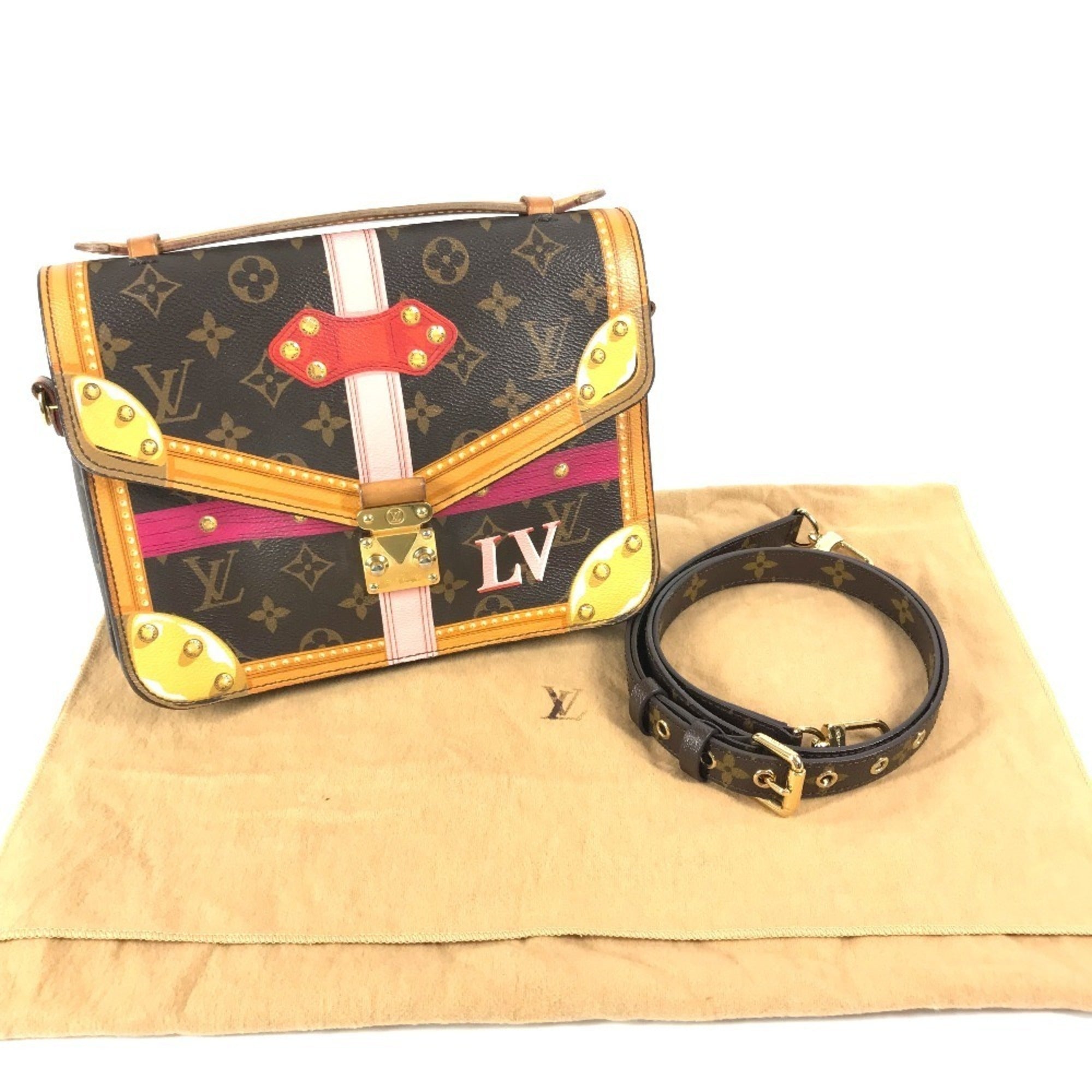 Louis Vuitton Brown Pink Monogram Canvas Handbag Pochette Shoulder Bag (Pre-Owned)