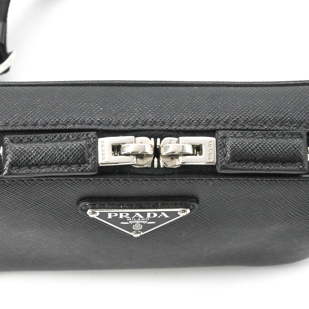 Prada Saffiano Black Leather Shoulder Bag (Pre-Owned)