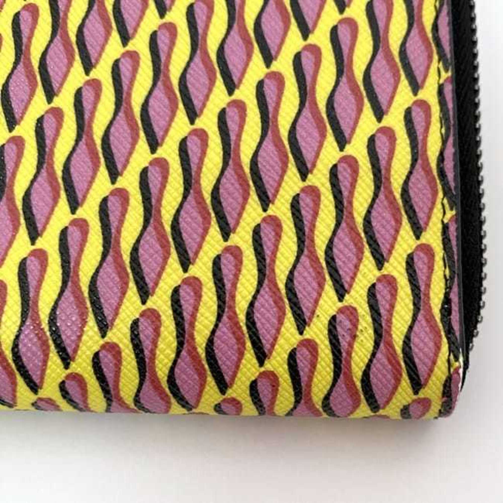 Christian Louboutin Black Pink Yellow Pvc Leather Long Wallet (Bi-Fold) (Pre-Owned)