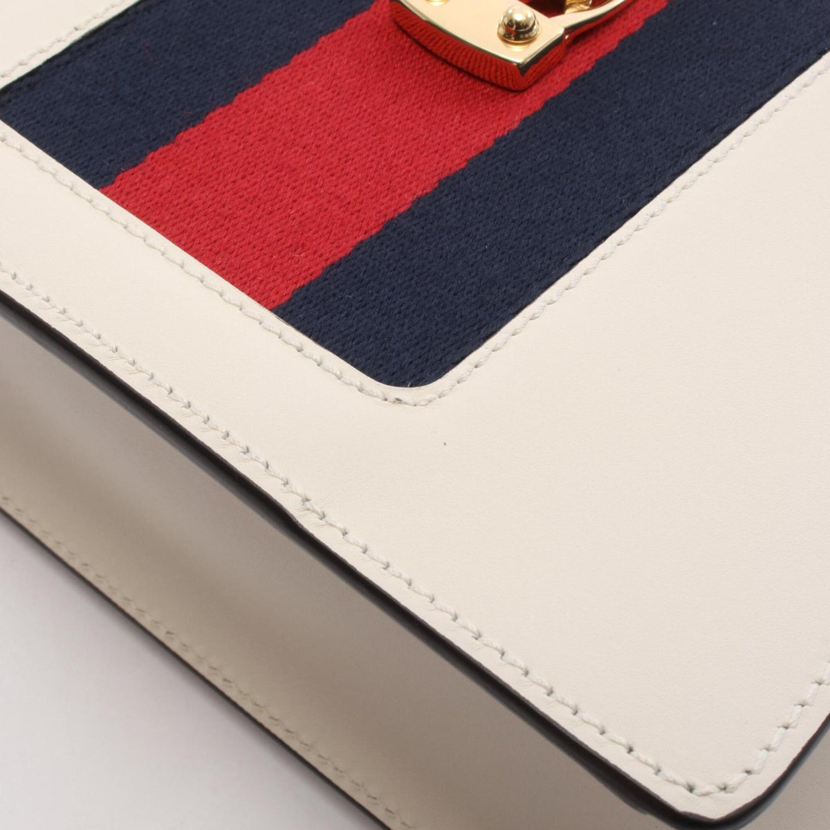 Gucci Navy Red Color White Leather Handbag (Pre-Owned)