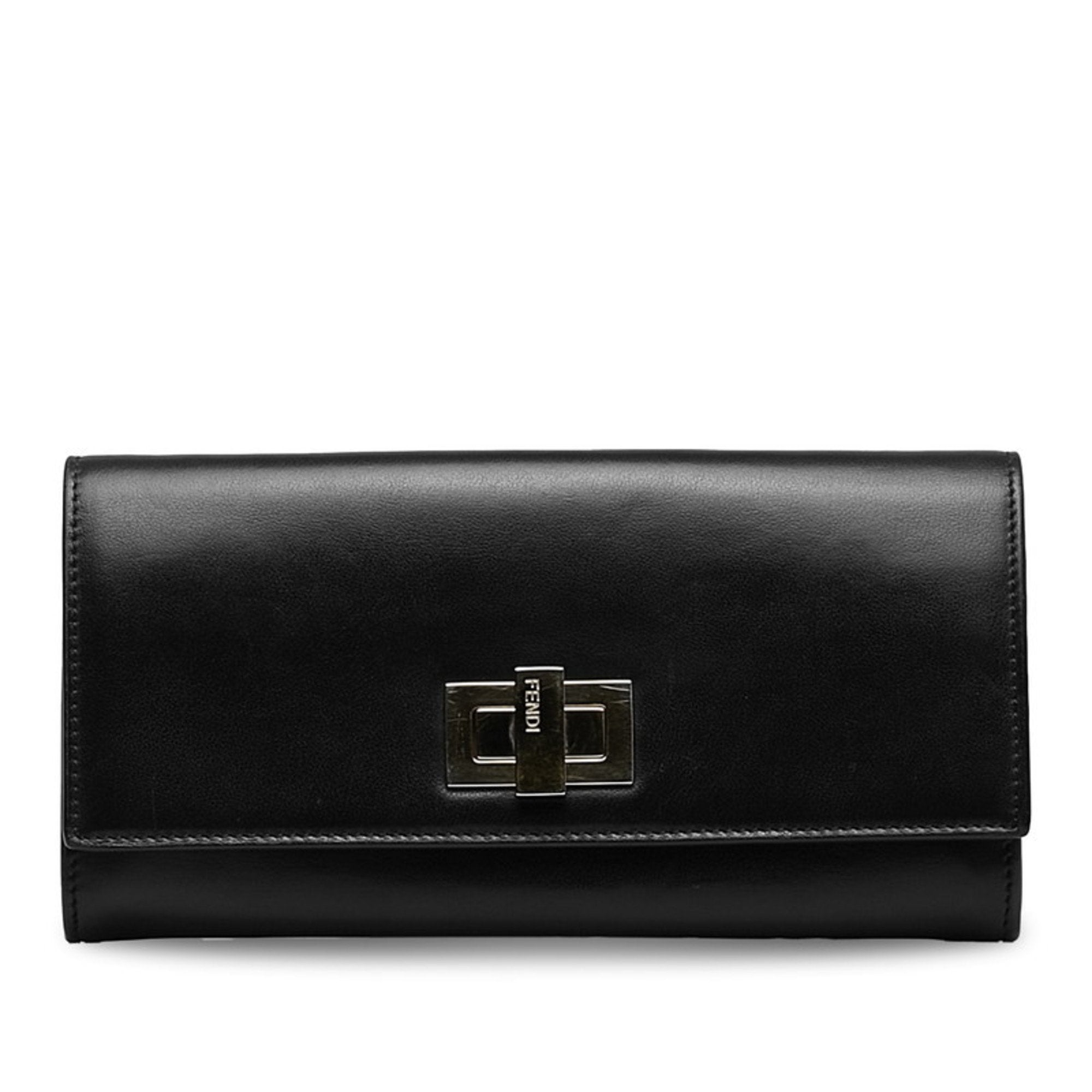 Fendi Black Gold Leather Long Wallet (Bi-Fold) (Pre-Owned)