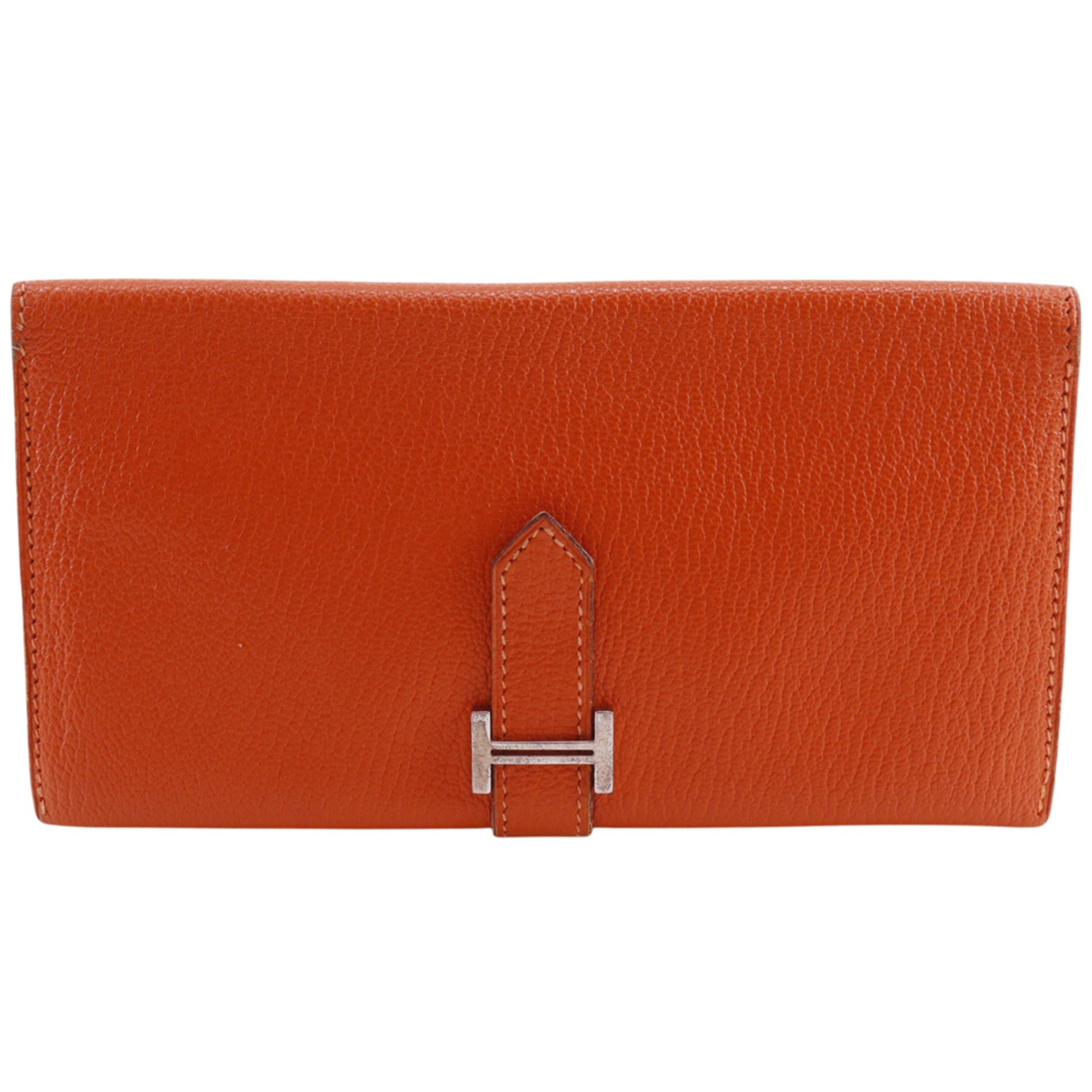 Hermes Orange Chevre Leather Long Wallet (Bi-Fold) (Pre-Owned)