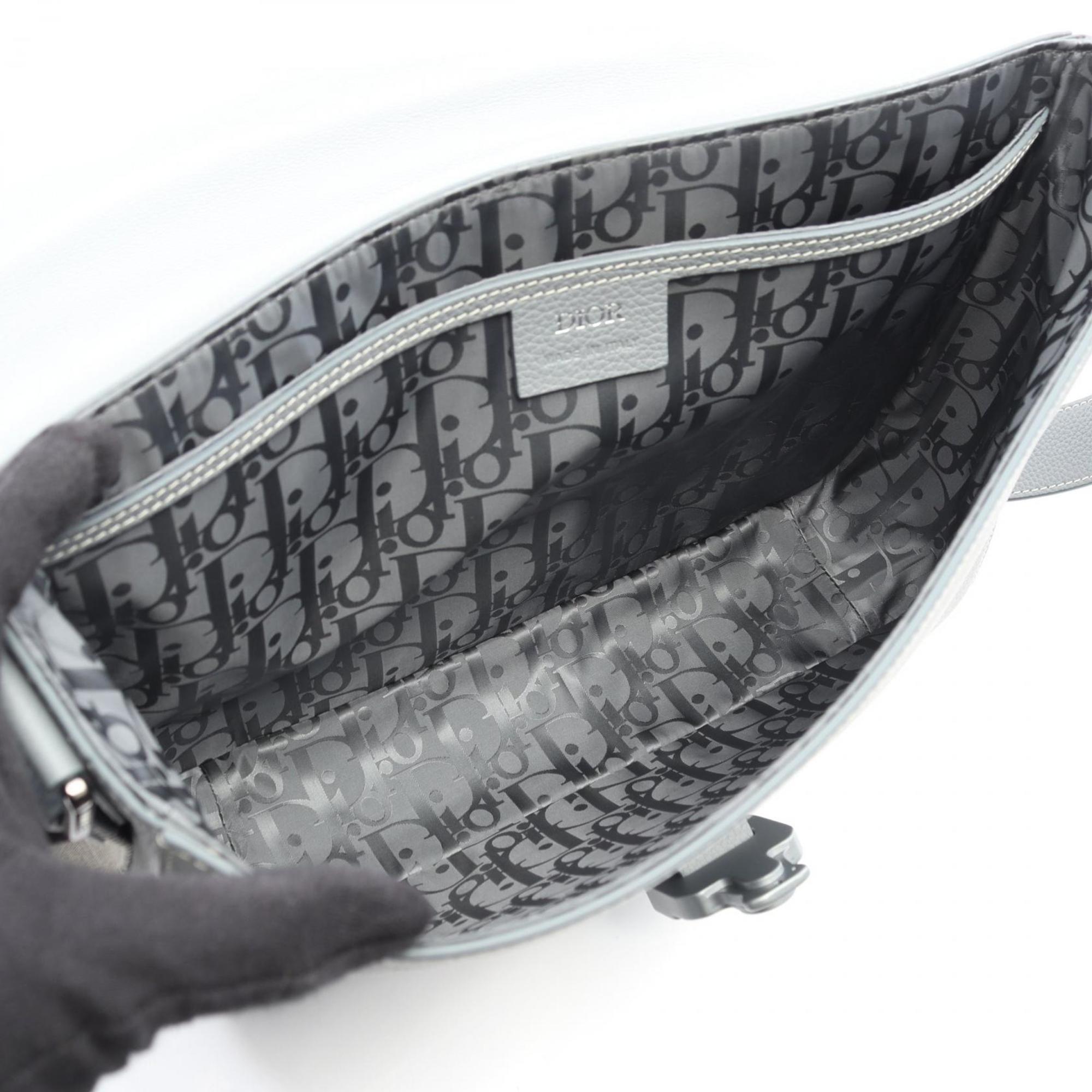 Christian Dior Gray Leather Handbag Saddle Bag Shoulder Bag (Pre-Owned)