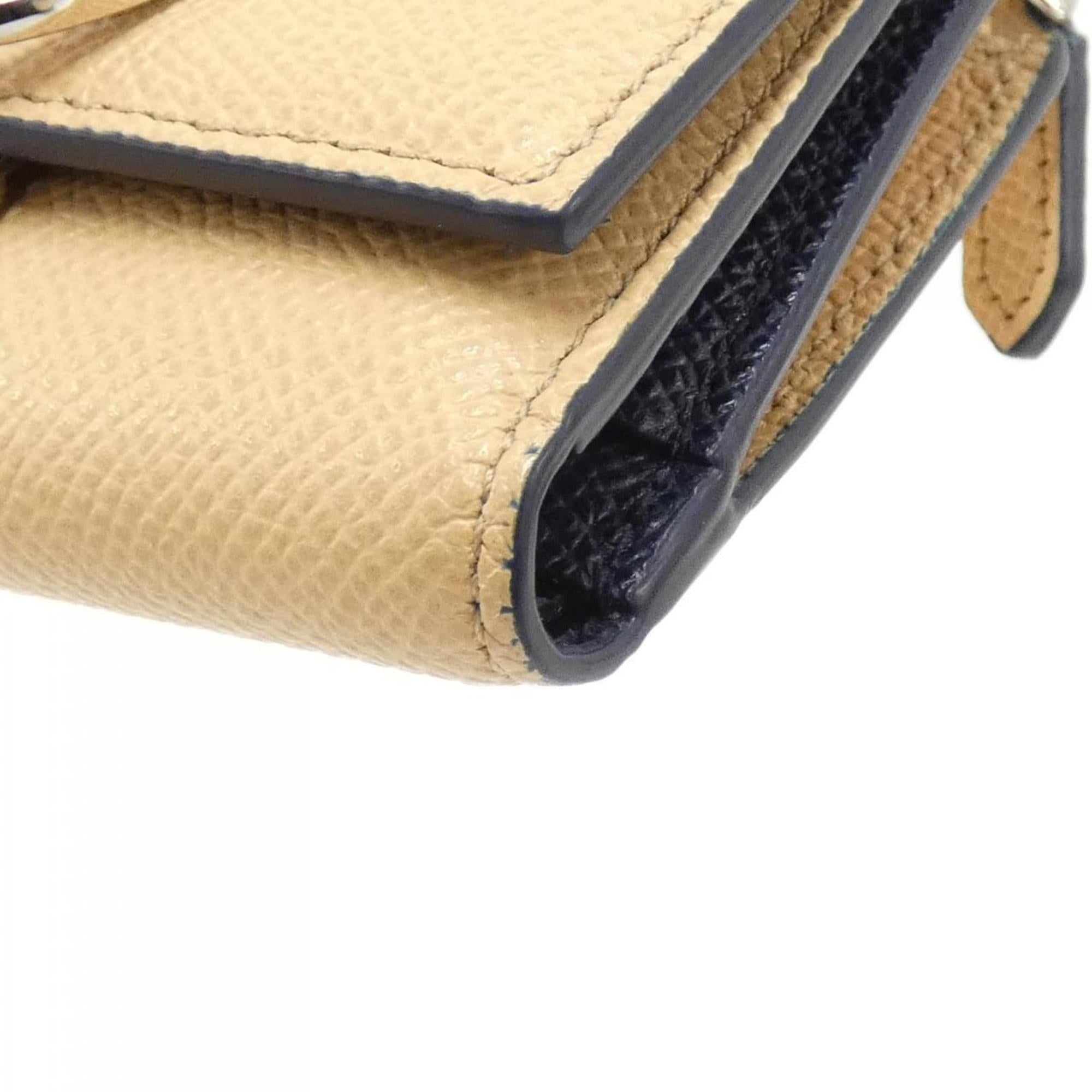 Bvlgari Bvlgari Bvlgari Beige Navy Leather Wallet (Tri-Fold) (Pre-Owned)