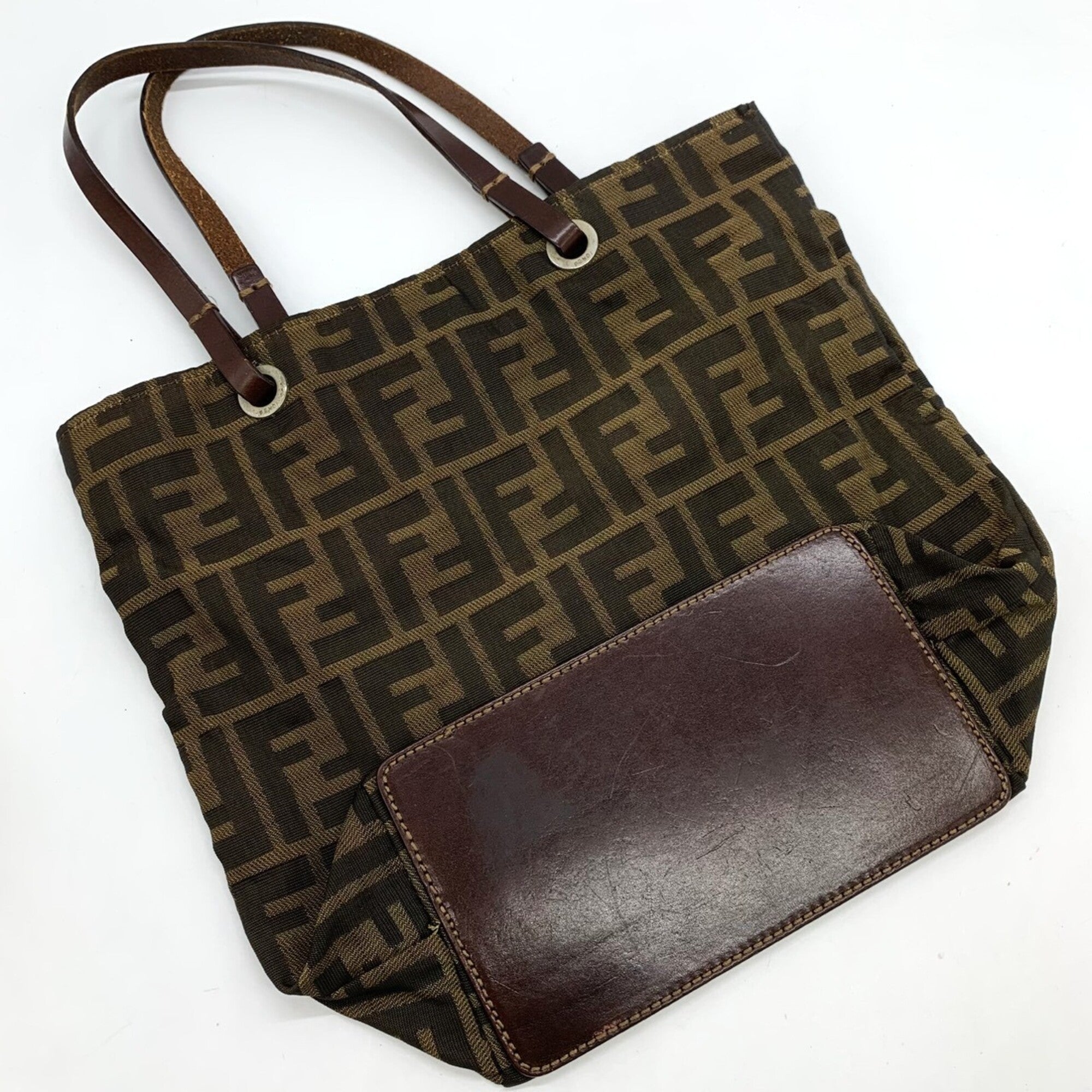 Fendi Zucca Brown Nylon Leather Tote Bag (Pre-Owned)