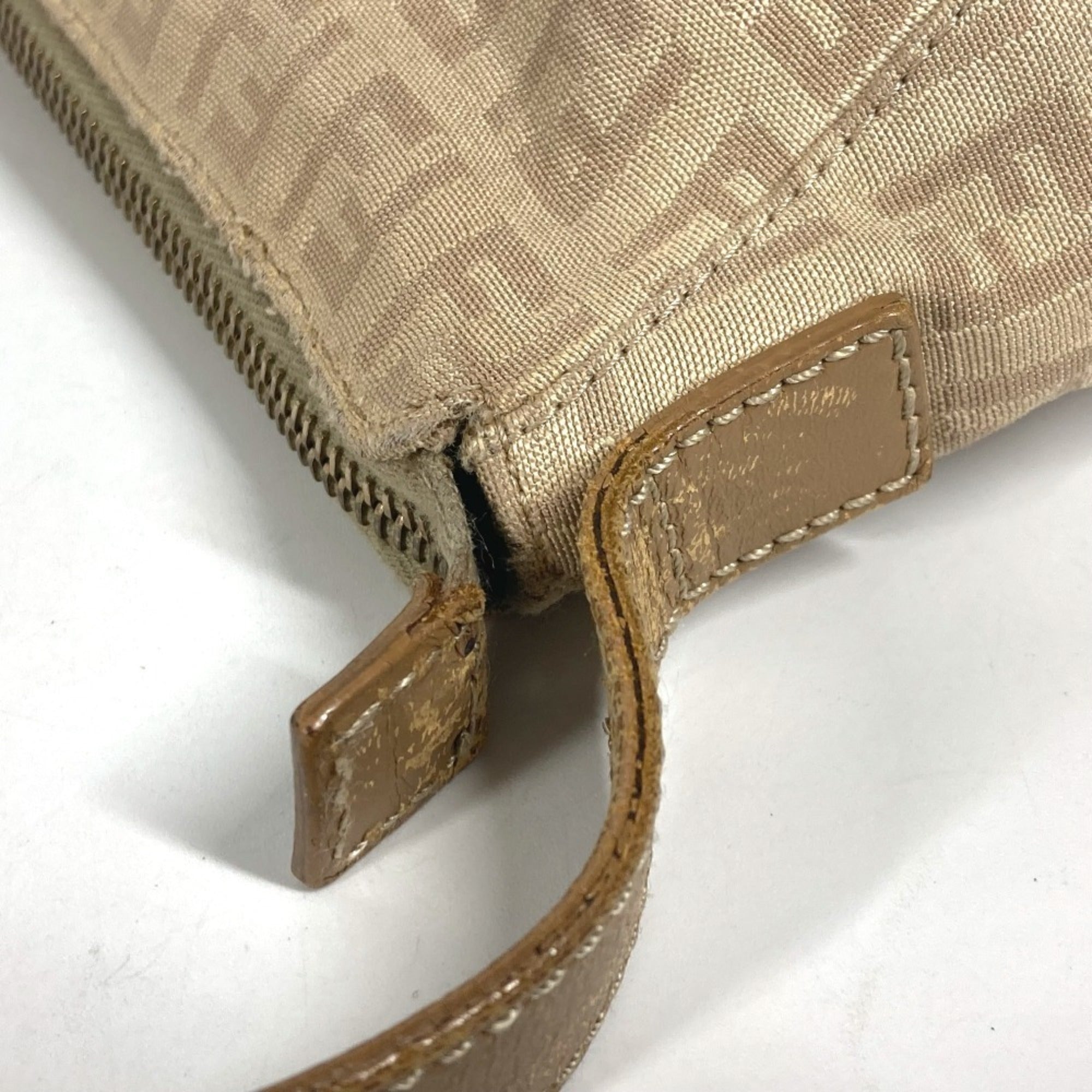 Fendi Beige Leather Canvas Shoulder Bag (Pre-Owned)
