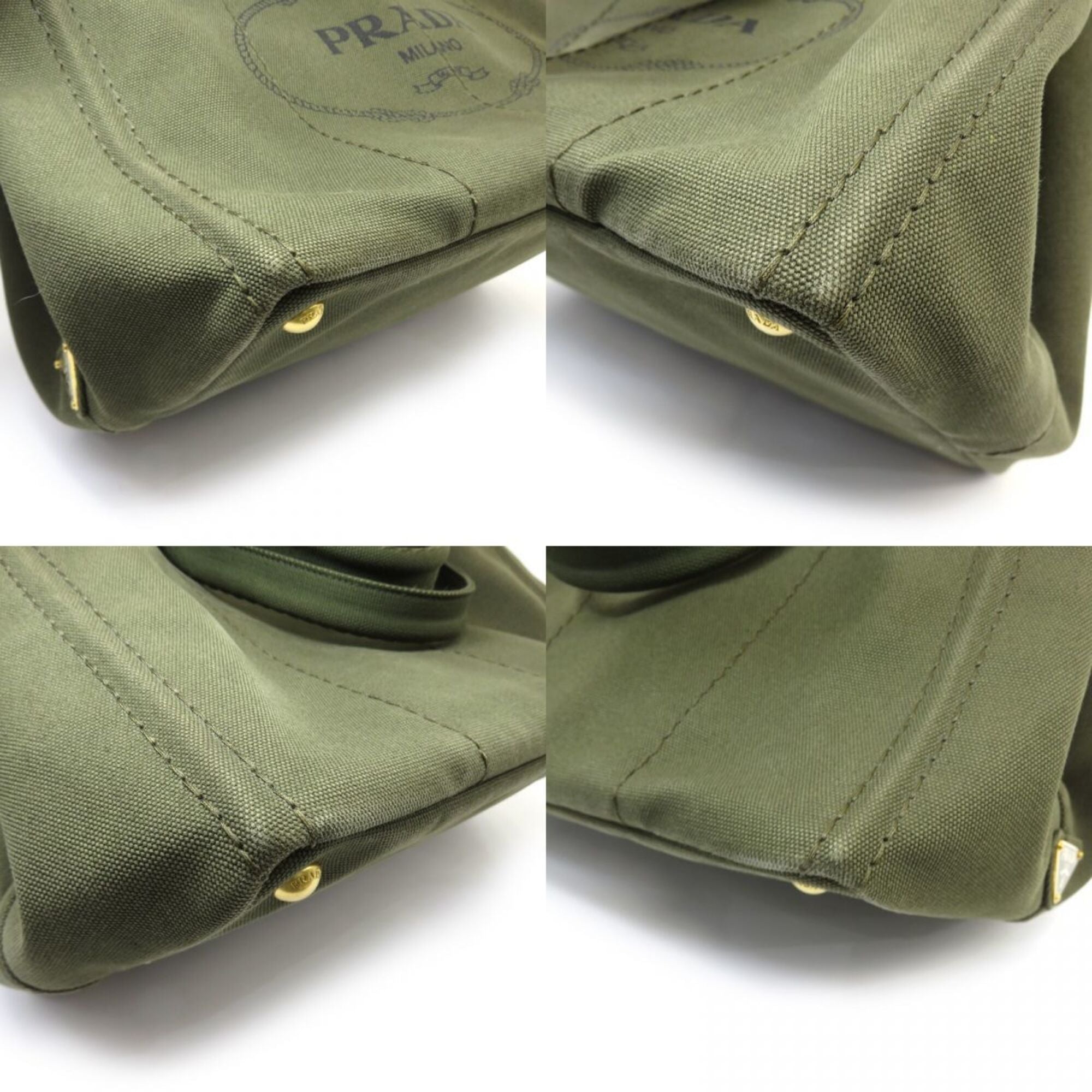 Prada Khaki Canvas Handbag Tote Bag (Pre-Owned)