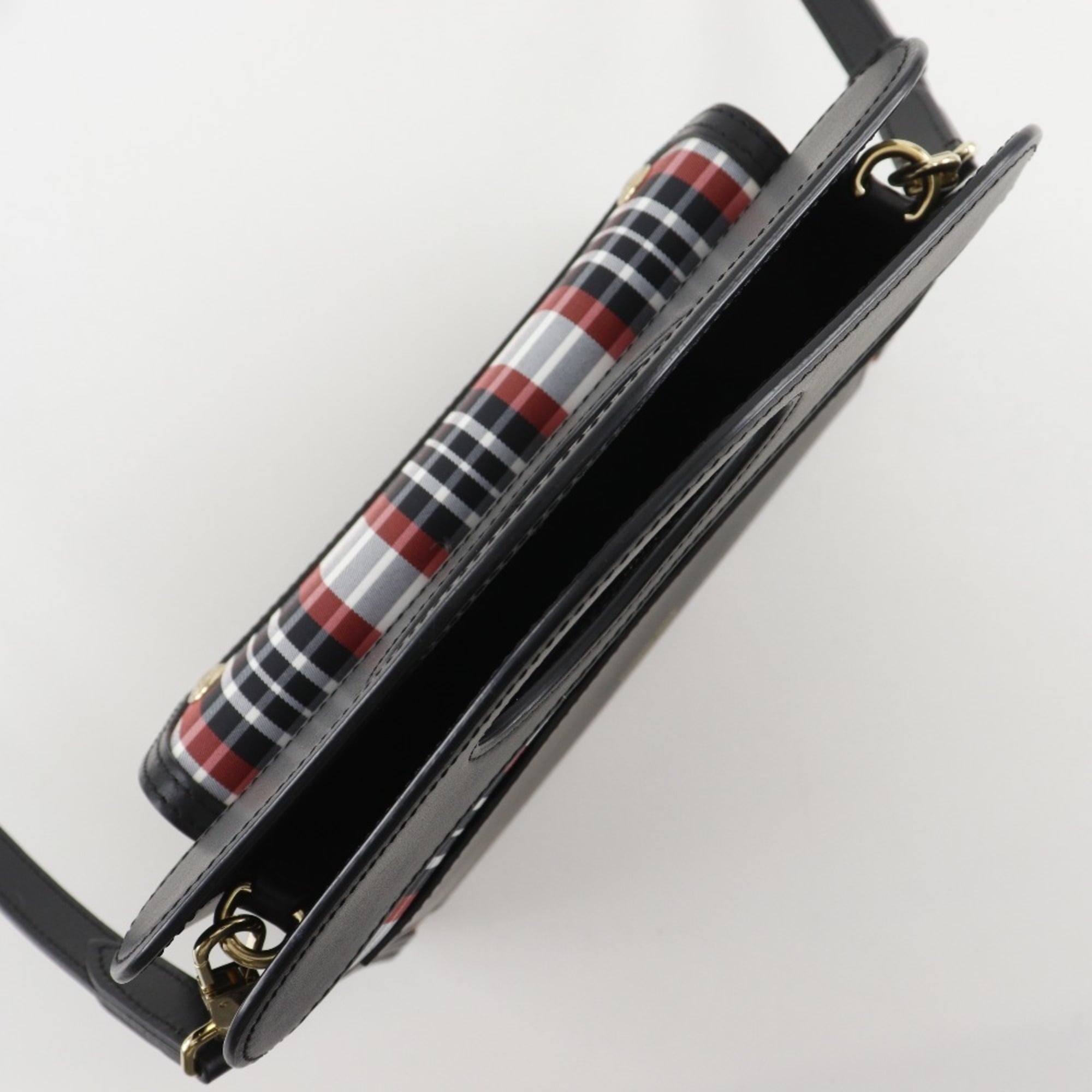 Burberry Black Red Color Nylon Leather Handbag (Pre-Owned)