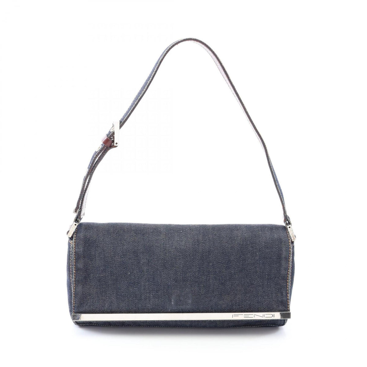 Fendi Brown Navy Denim Leather Handbag Shoulder Bag (Pre-Owned)