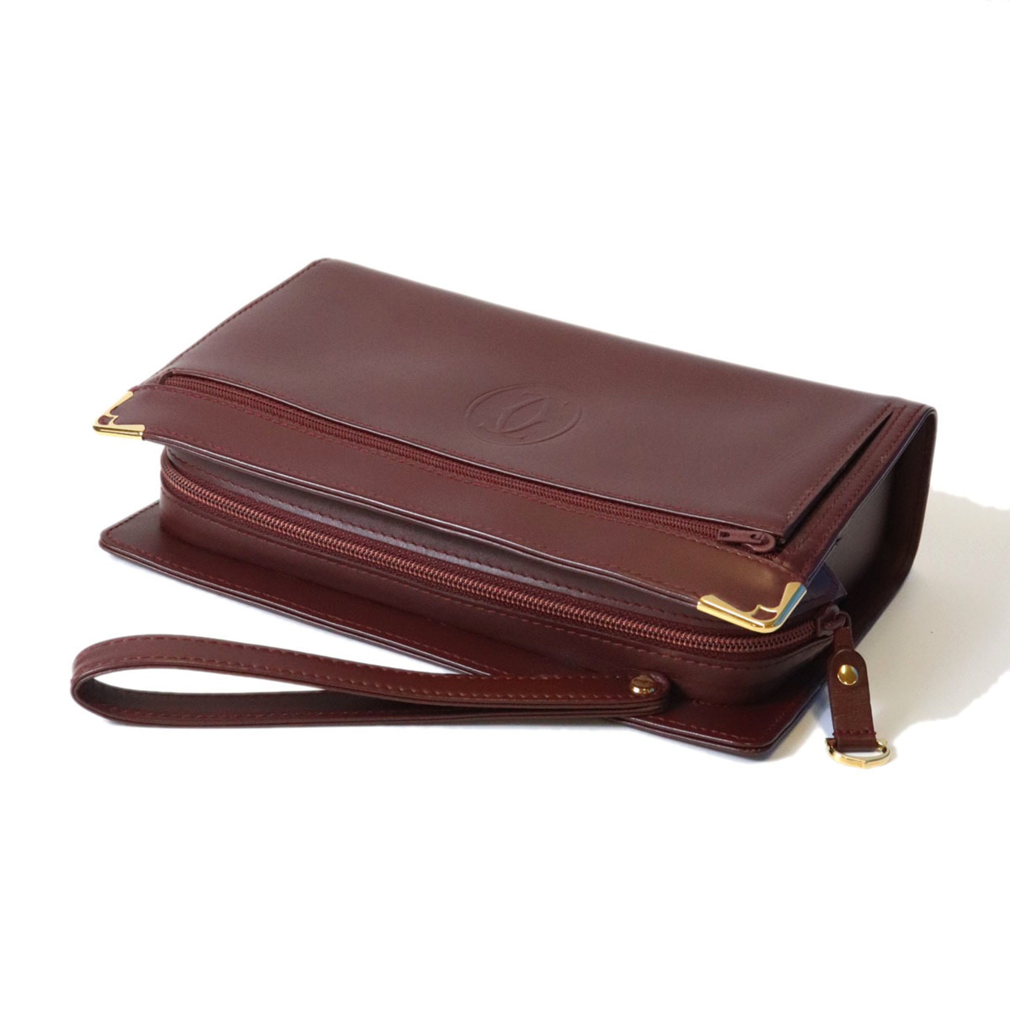 Cartier Bordeaux Red Color Leather Clutch Bag (Pre-Owned)