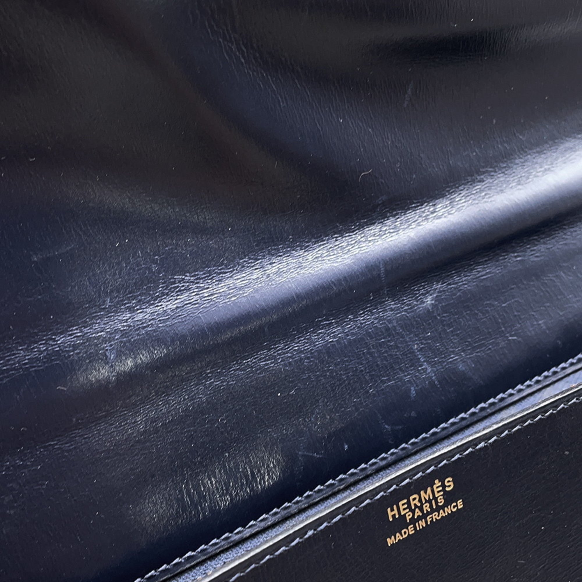 Hermes Navy Box Nepal Leather Handbag Shoulder Bag (Pre-Owned)
