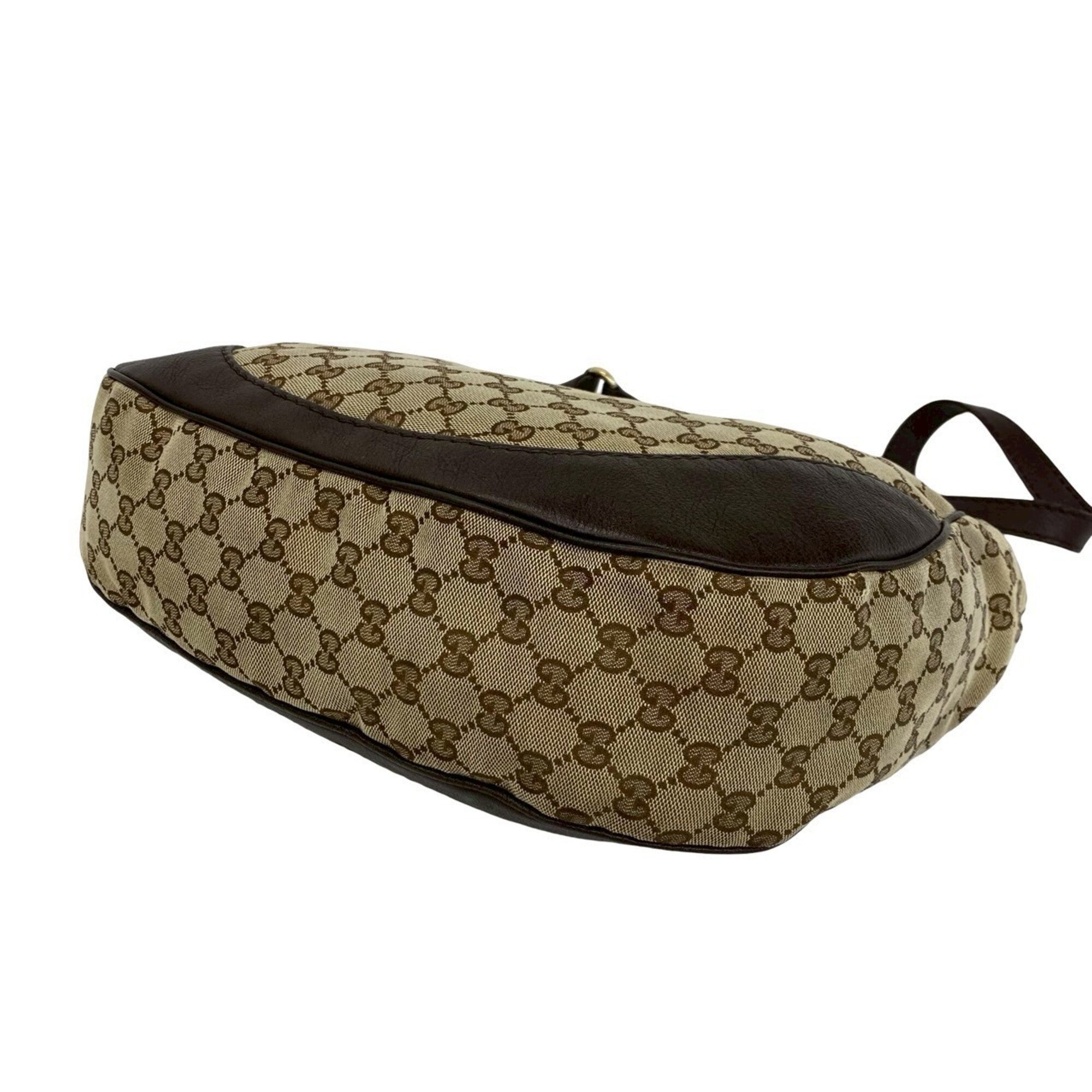 Gucci Beige Brown Canvas Leather Shoulder Bag (Pre-Owned)