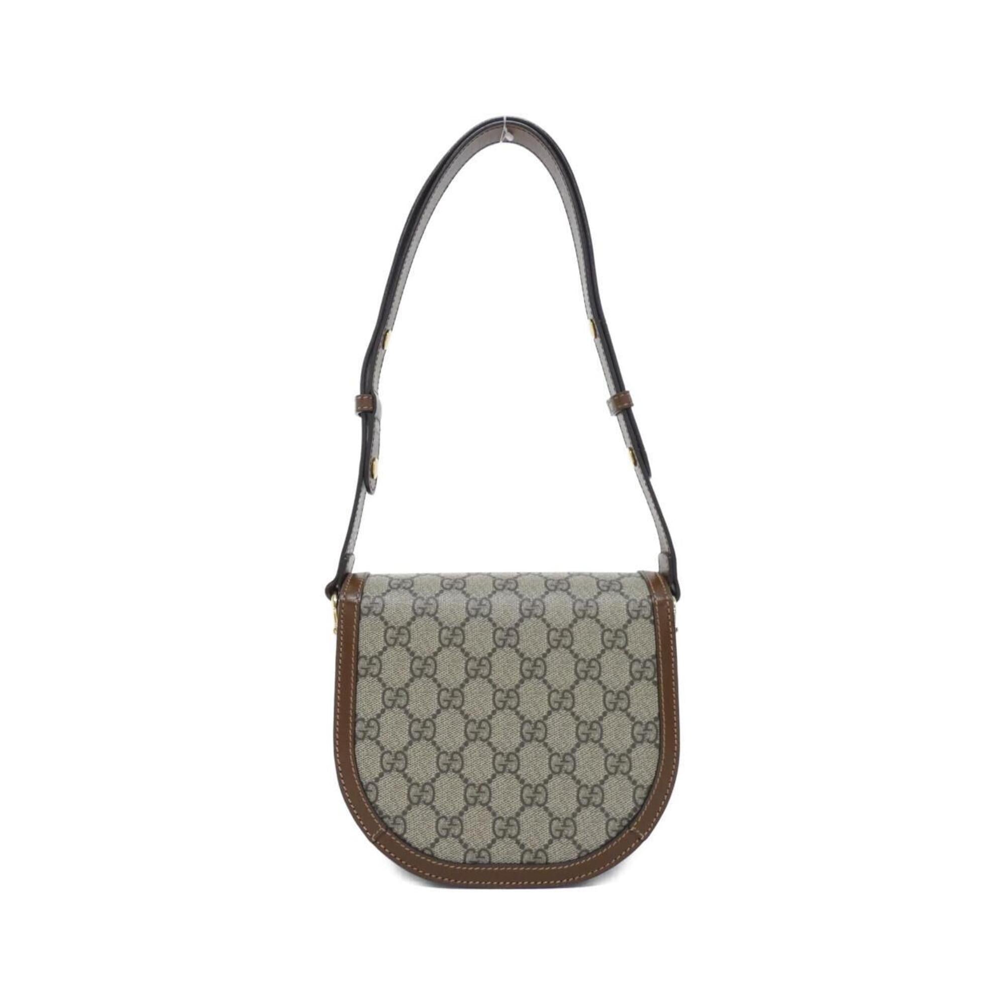 Gucci Beige Brown Gg Supreme Canvas Leather Shoulder Bag (Pre-Owned)