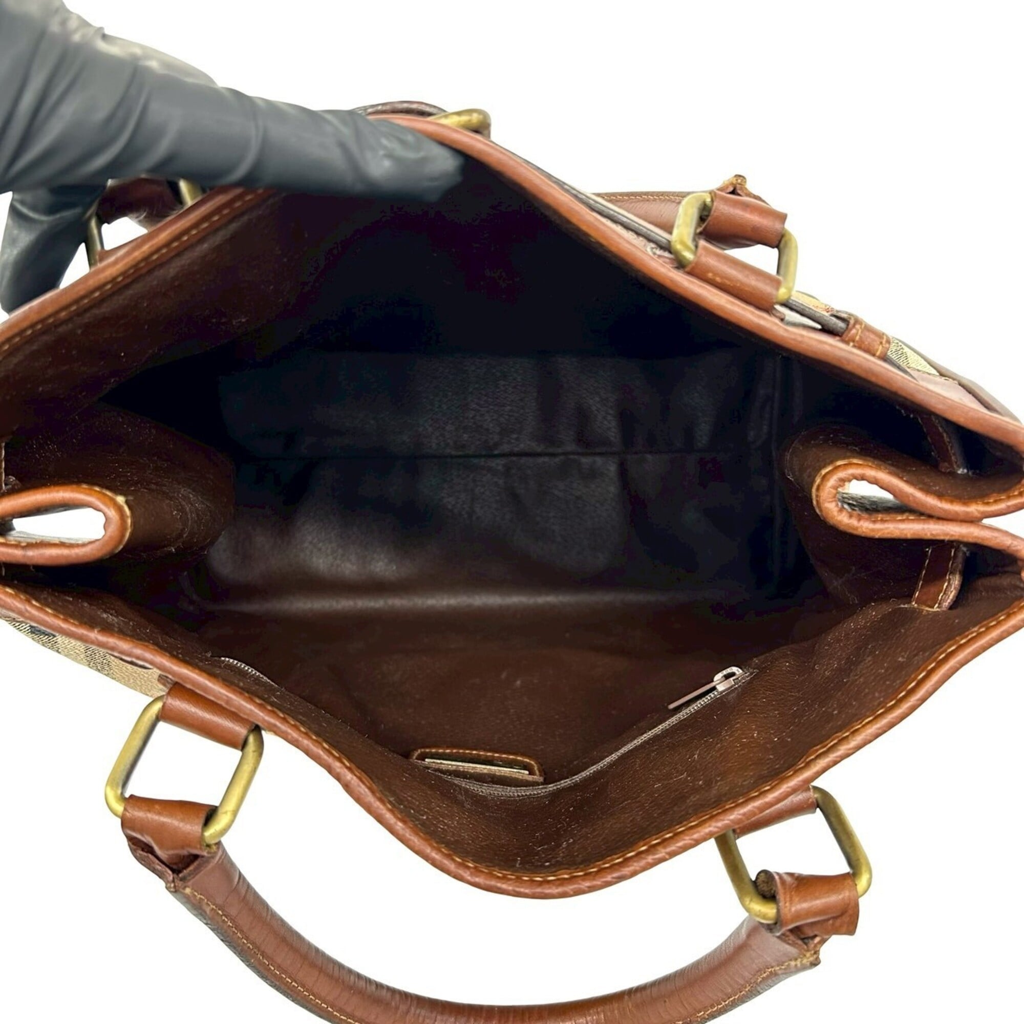 Burberry Beige Brown Leather Handbag Tote Bag (Pre-Owned)