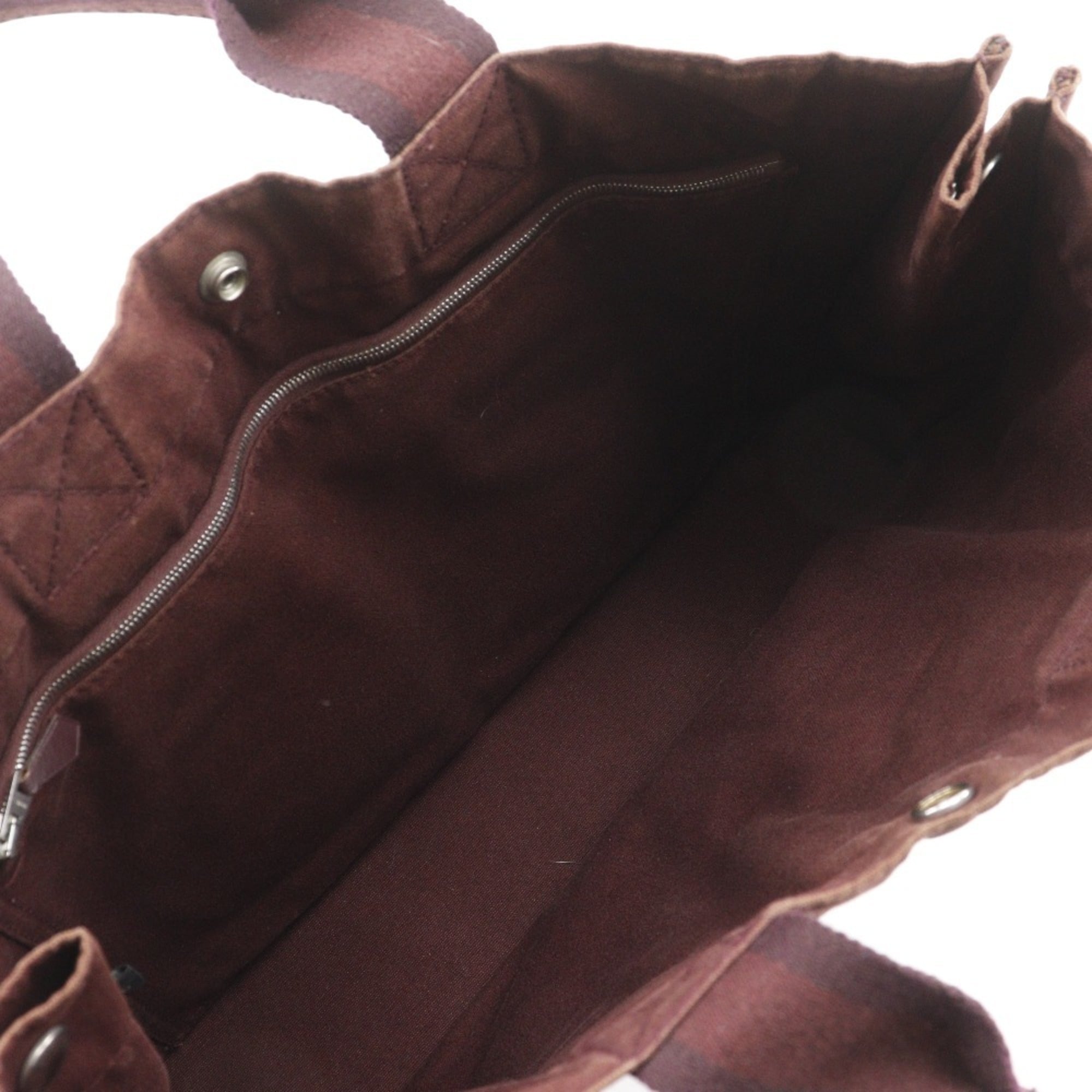 Hermes Brown Cotton Canvas Leather Handbag (Pre-Owned)
