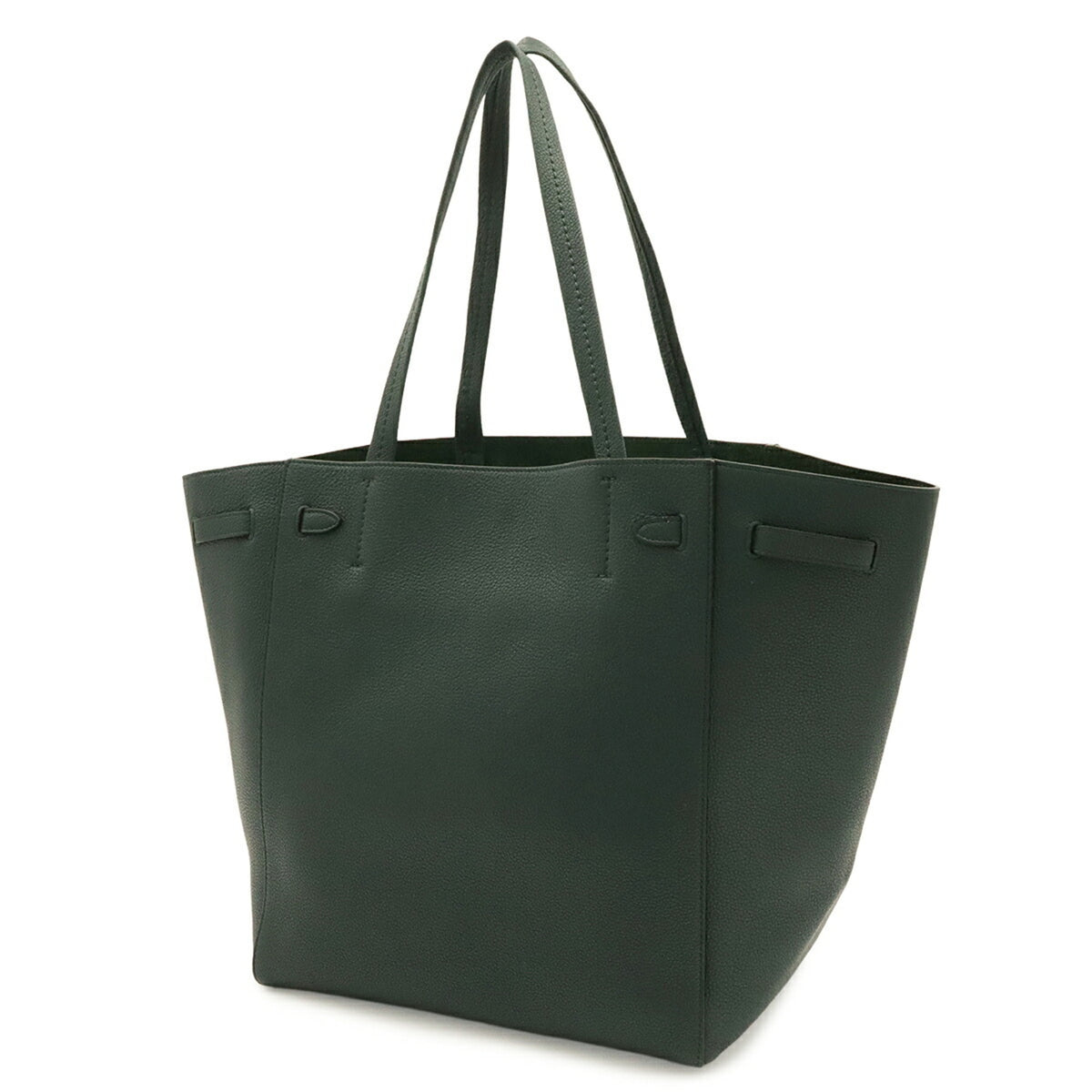 Celine Cabas Dark Green Leather Shoulder Bag Tote Bag (Pre-Owned)