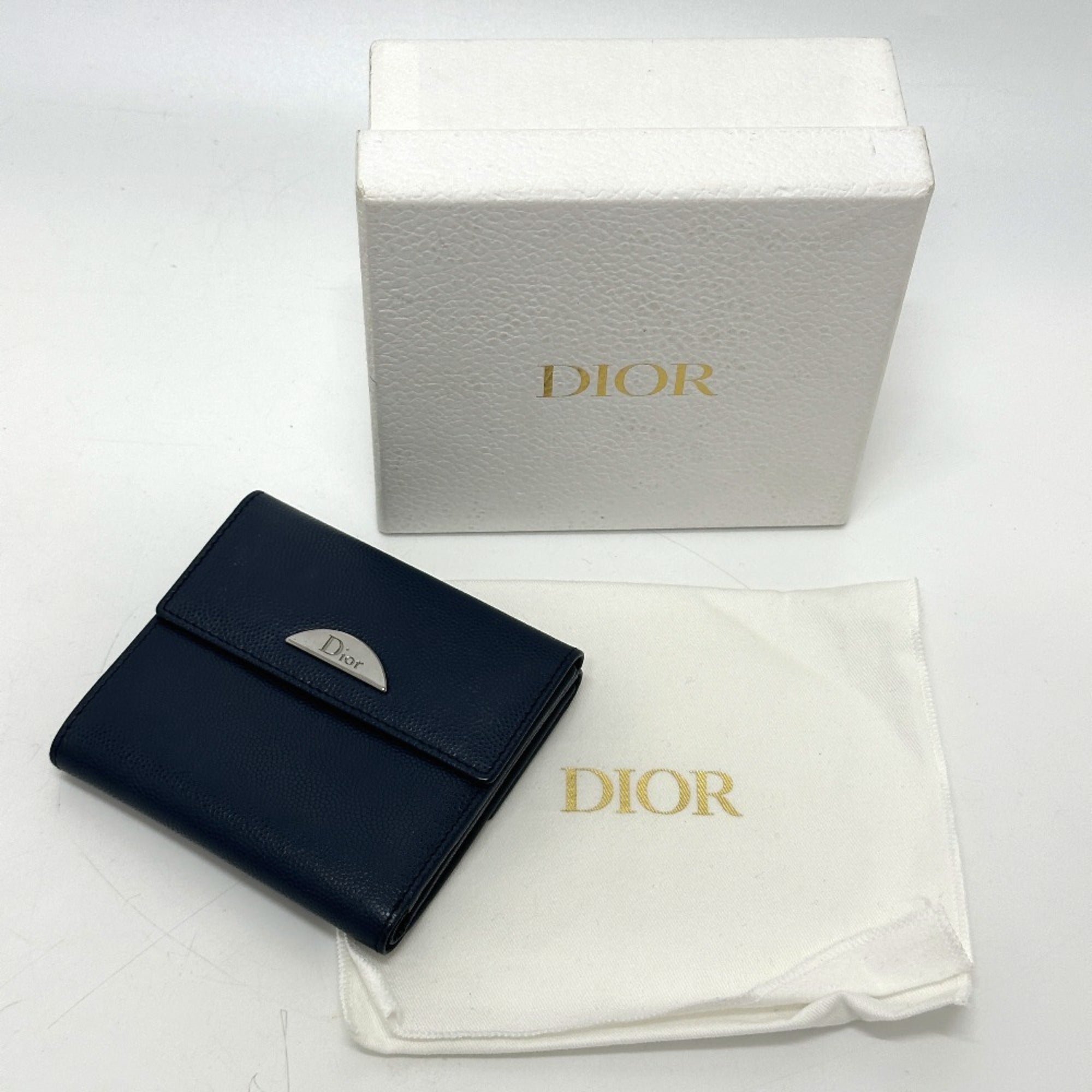 Christian Dior Navy Leather Wallet (Bi-Fold) (Pre-Owned)