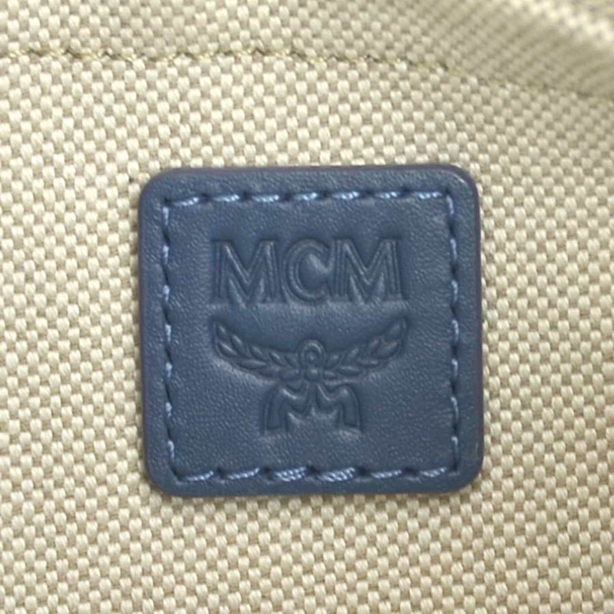 Mcm Blue Canvas Leather Shoulder Bag (Pre-Owned)